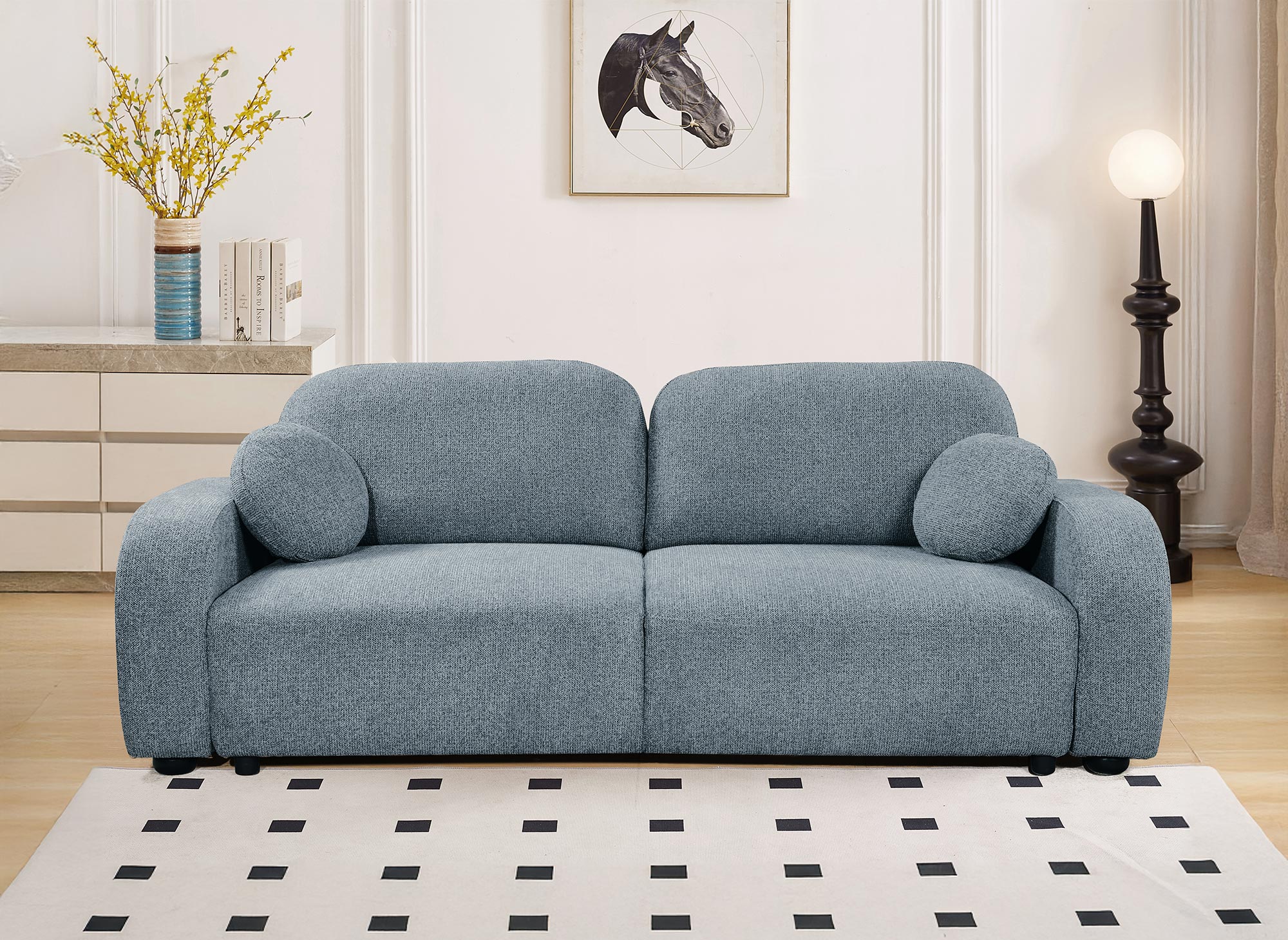 Divano trasformabile a 3 posti in tessuto spugna blu MAYORA