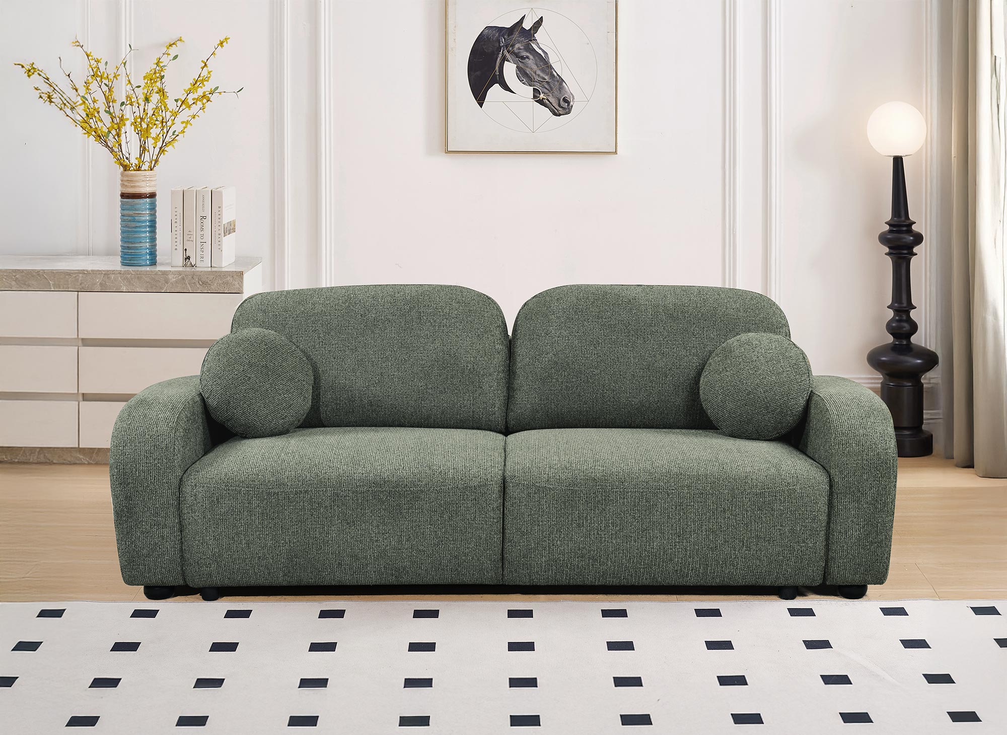 Divano trasformabile a 3 posti in tessuto spugna verde MAYORA