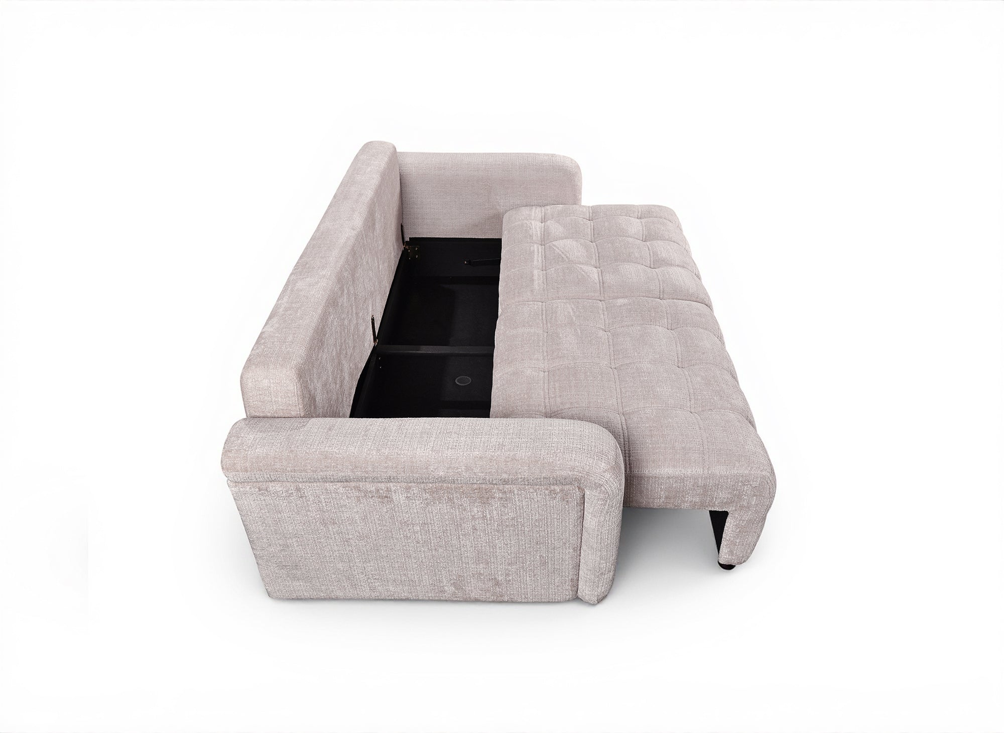 Divano trasformabile con cassapanca a 3 posti in velluto screziato beige RALYA