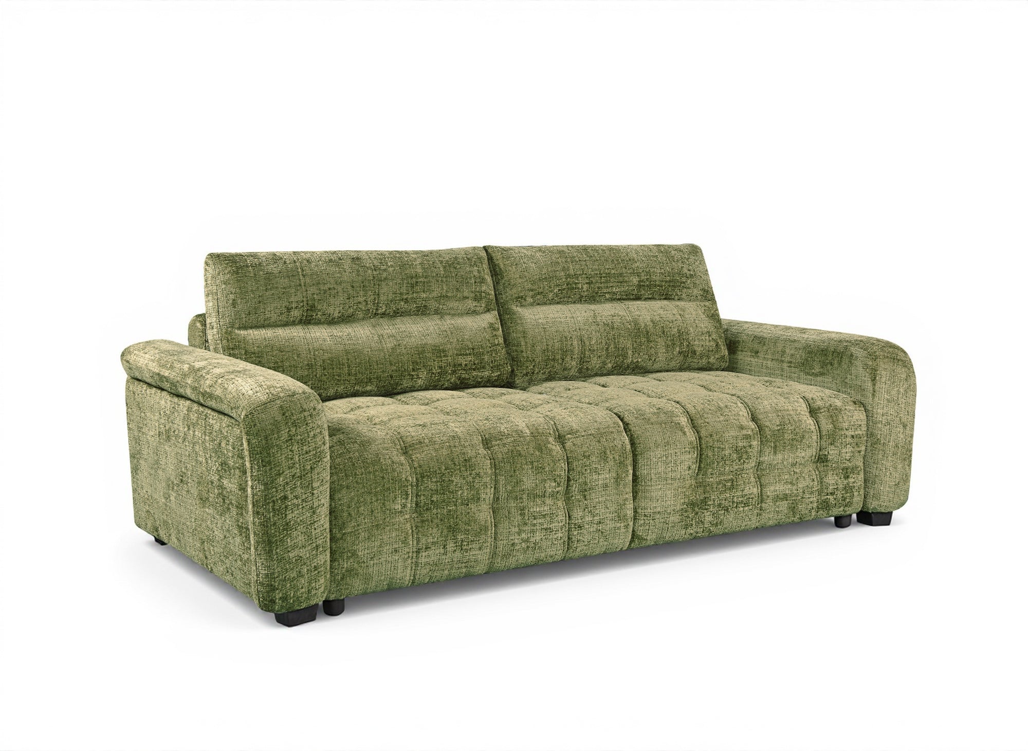 Divano trasformabile con cassapanca a 3 posti in velluto screziato verde oliva RALYA