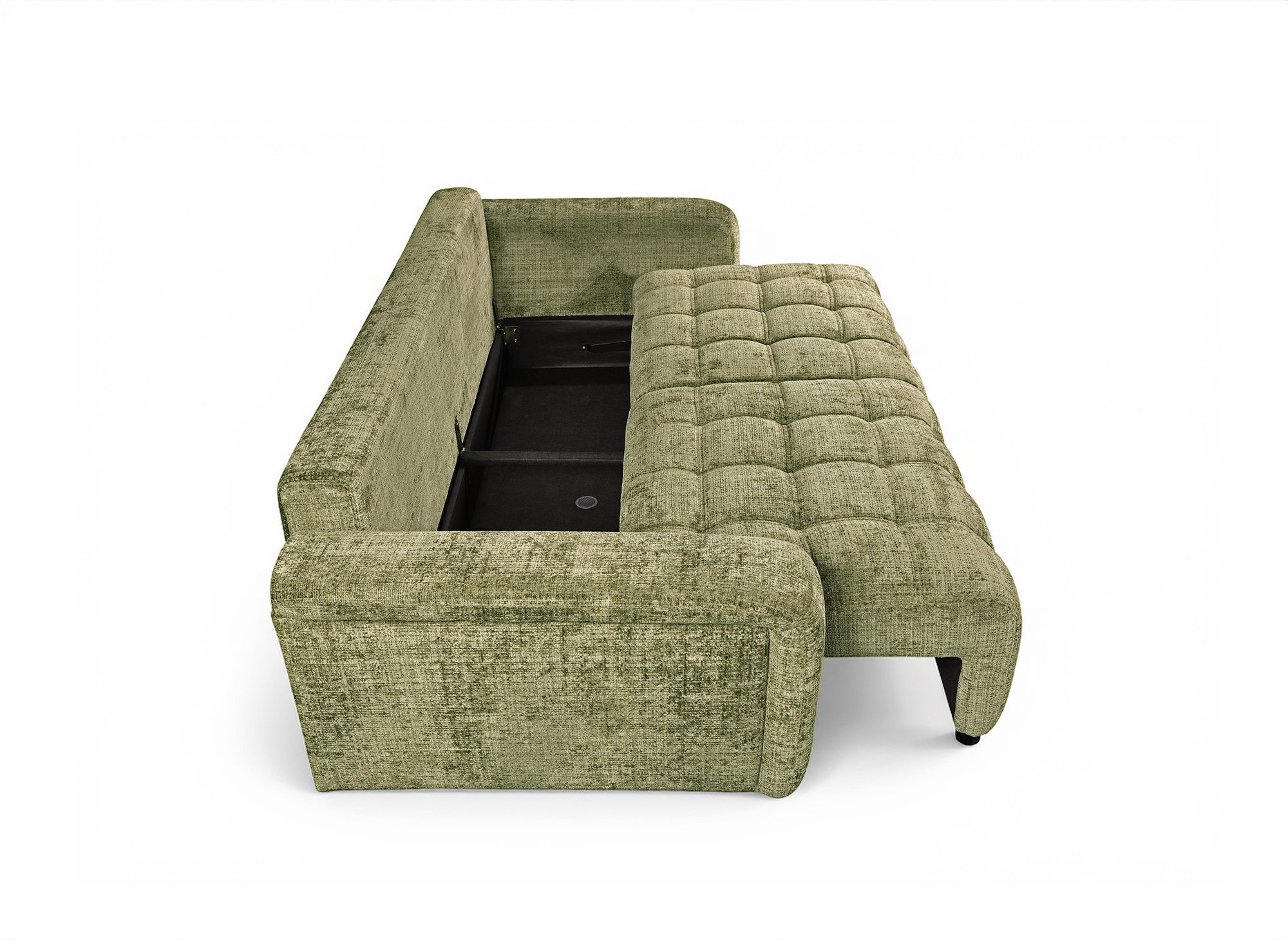 Divano trasformabile con cassapanca a 3 posti in velluto screziato verde oliva RALYA