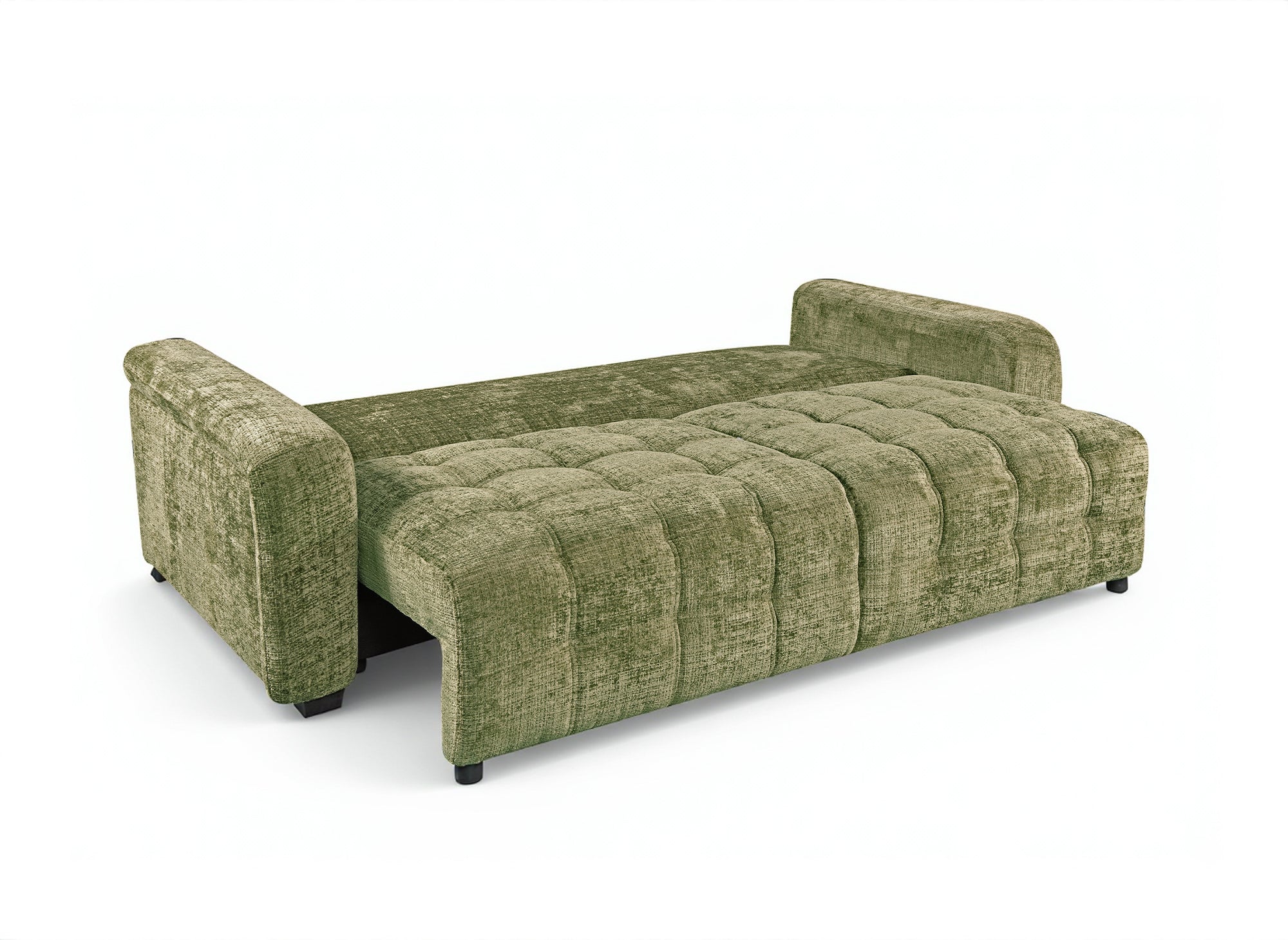 Divano trasformabile con cassapanca a 3 posti in velluto screziato verde oliva RALYA