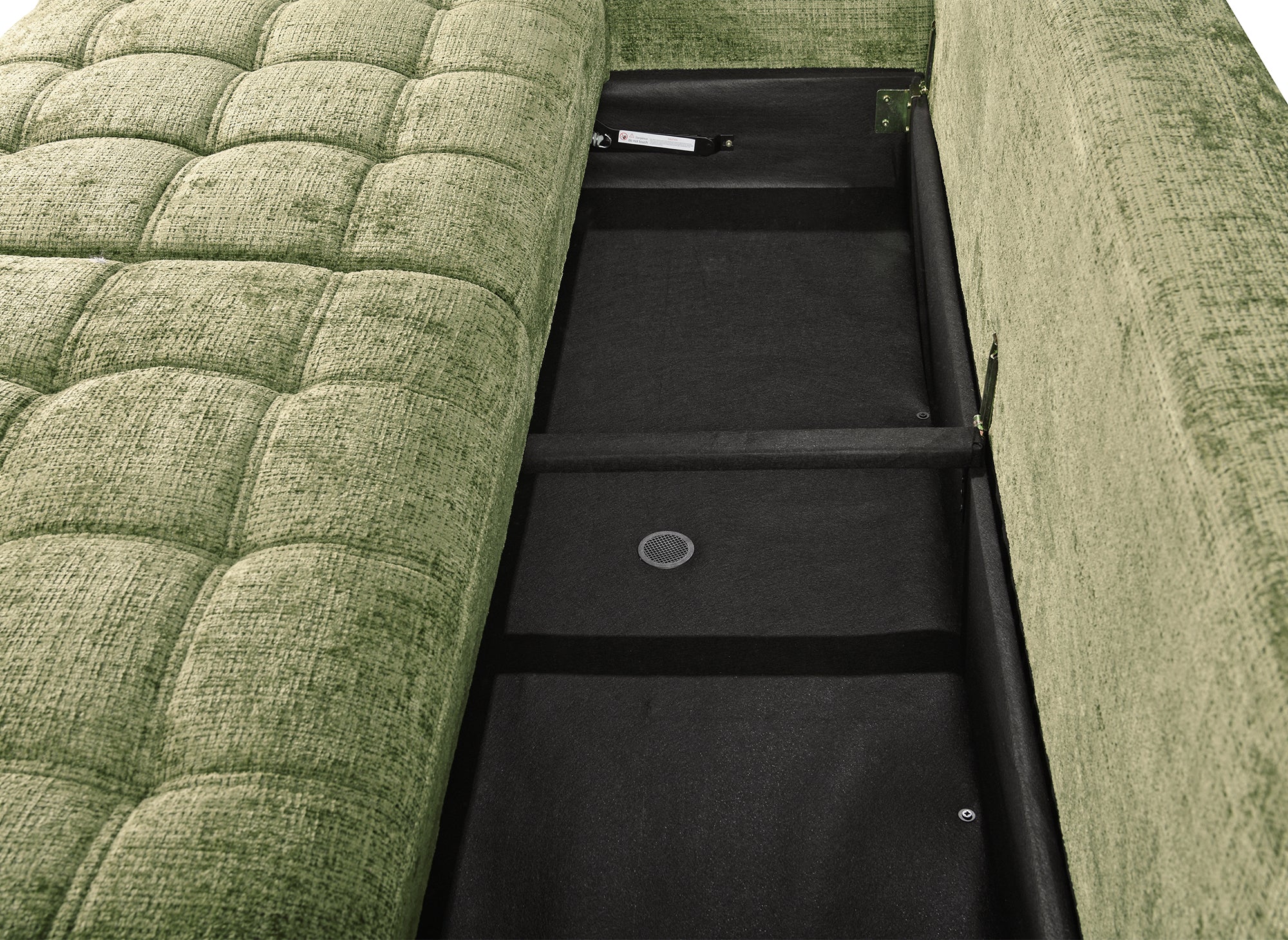 Divano trasformabile con cassapanca a 3 posti in velluto screziato verde oliva RALYA