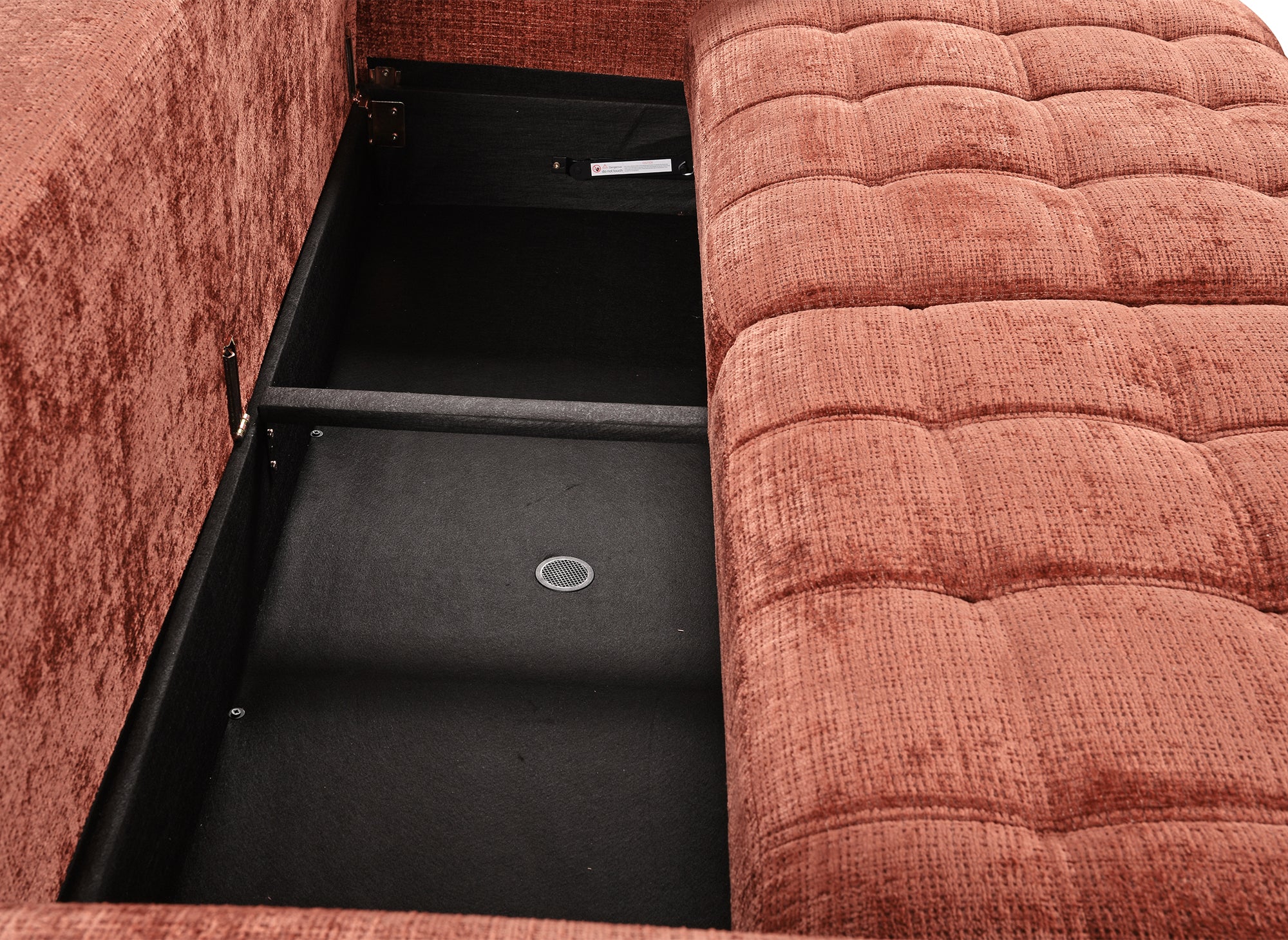 Divano trasformabile con cassapanca a 3 posti in velluto screziato terracotta RALYA