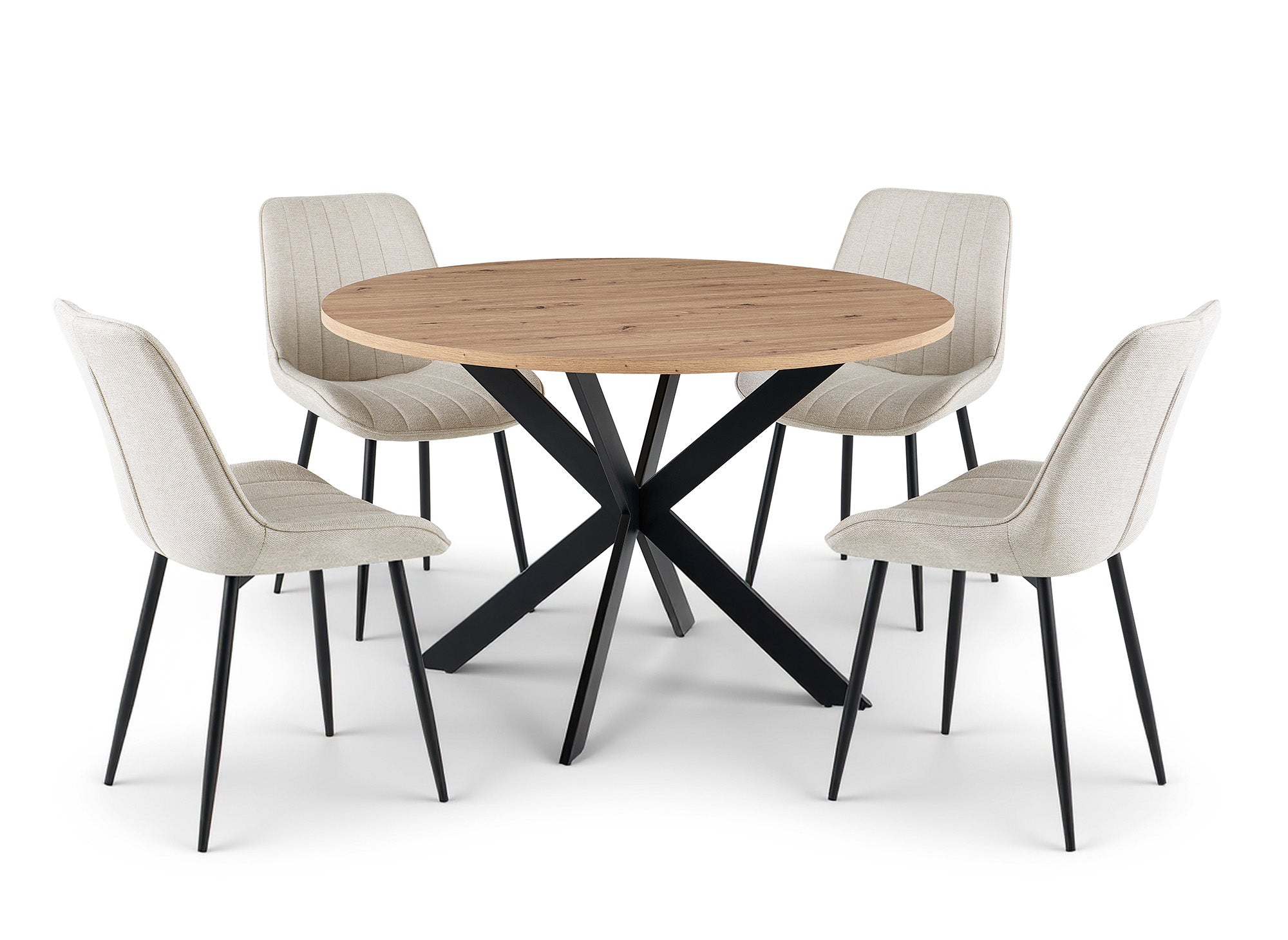 Table à manger ronde plateau effet bois pieds métal noir SINAYA