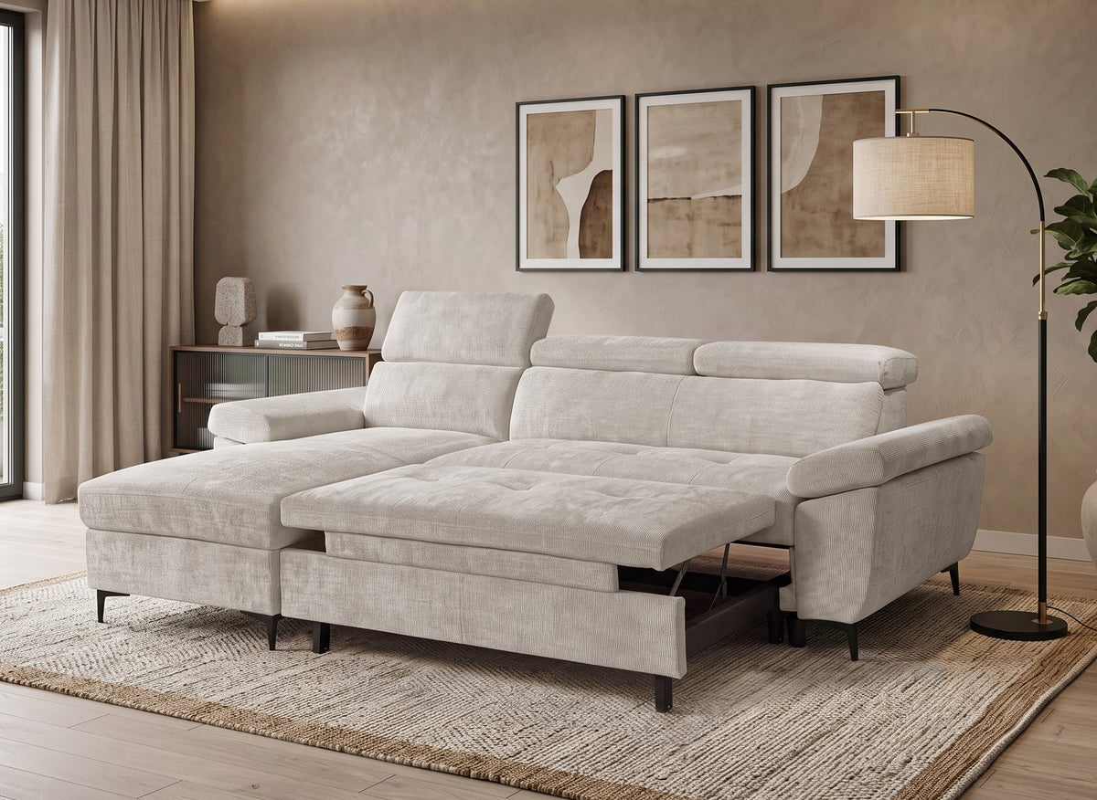 Divano angolare trasformabile in velluto screziato beige MONICA - Angolo sinistro
