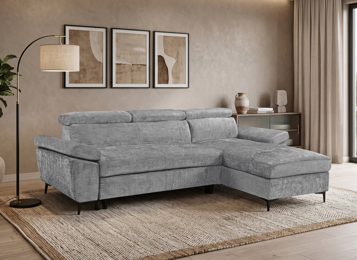 Divano angolare trasformabile in velluto screziato grigio scuro MONICA - Angolo retto