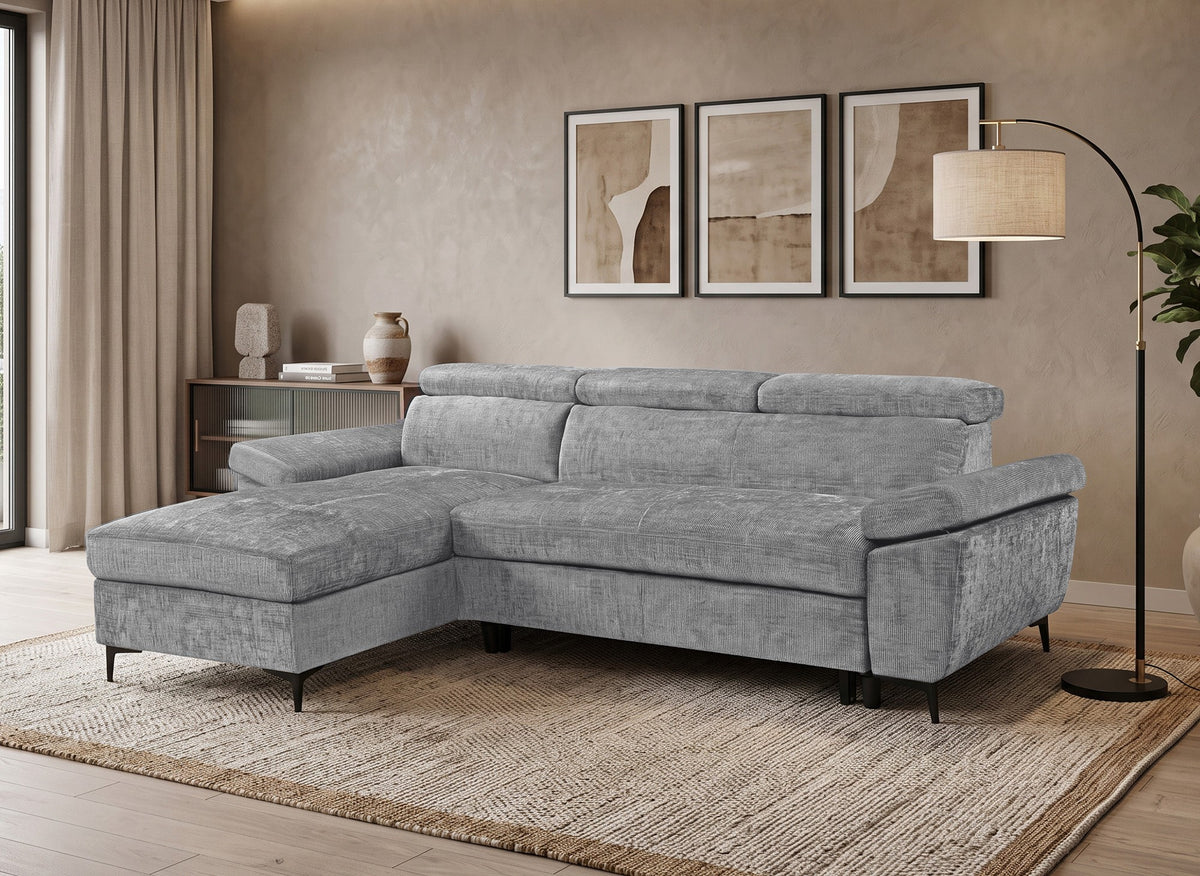 Divano angolare trasformabile in velluto screziato grigio scuro MONICA - Angolo sinistro