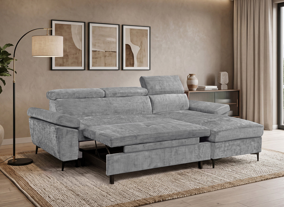 Divano angolare trasformabile in velluto screziato grigio scuro MONICA - Angolo retto
