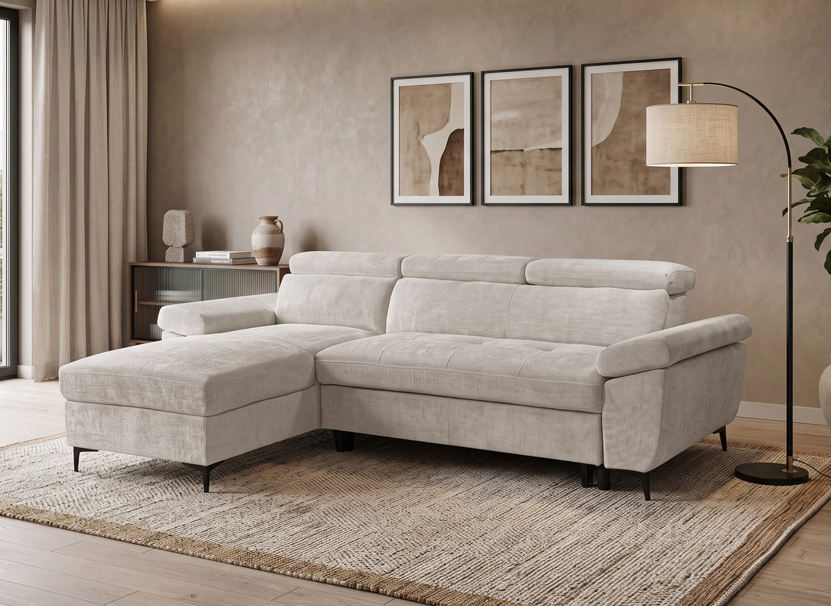 Divano angolare trasformabile in velluto screziato beige MONICA - Angolo sinistro
