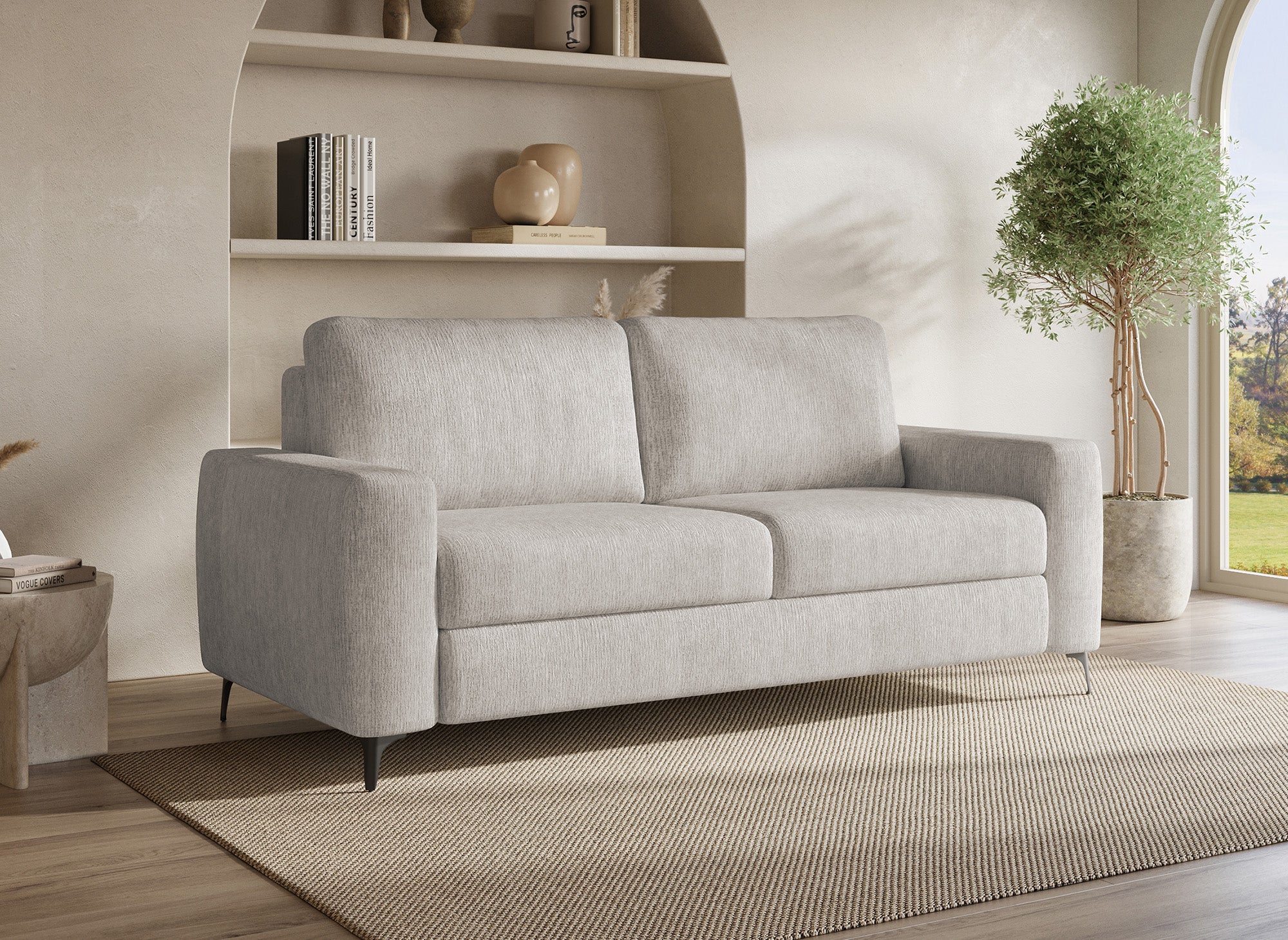 Divano trasformabile a 3 posti in velluto screziato beige NONA