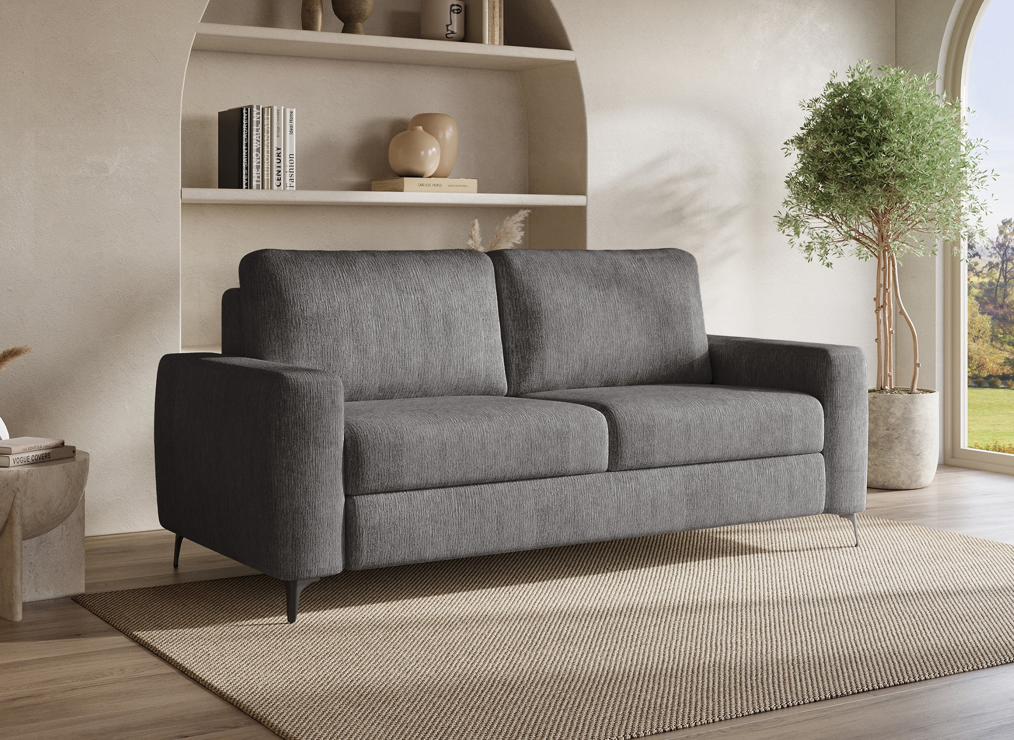 Divano trasformabile a 3 posti in velluto screziato grigio scuro NONA