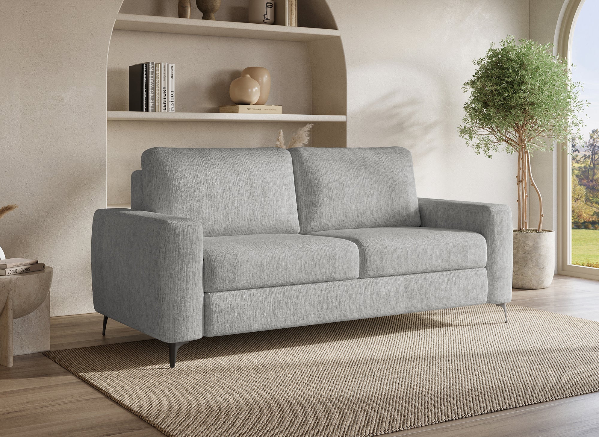 Divano trasformabile a 3 posti in velluto screziato grigio chiaro NONA