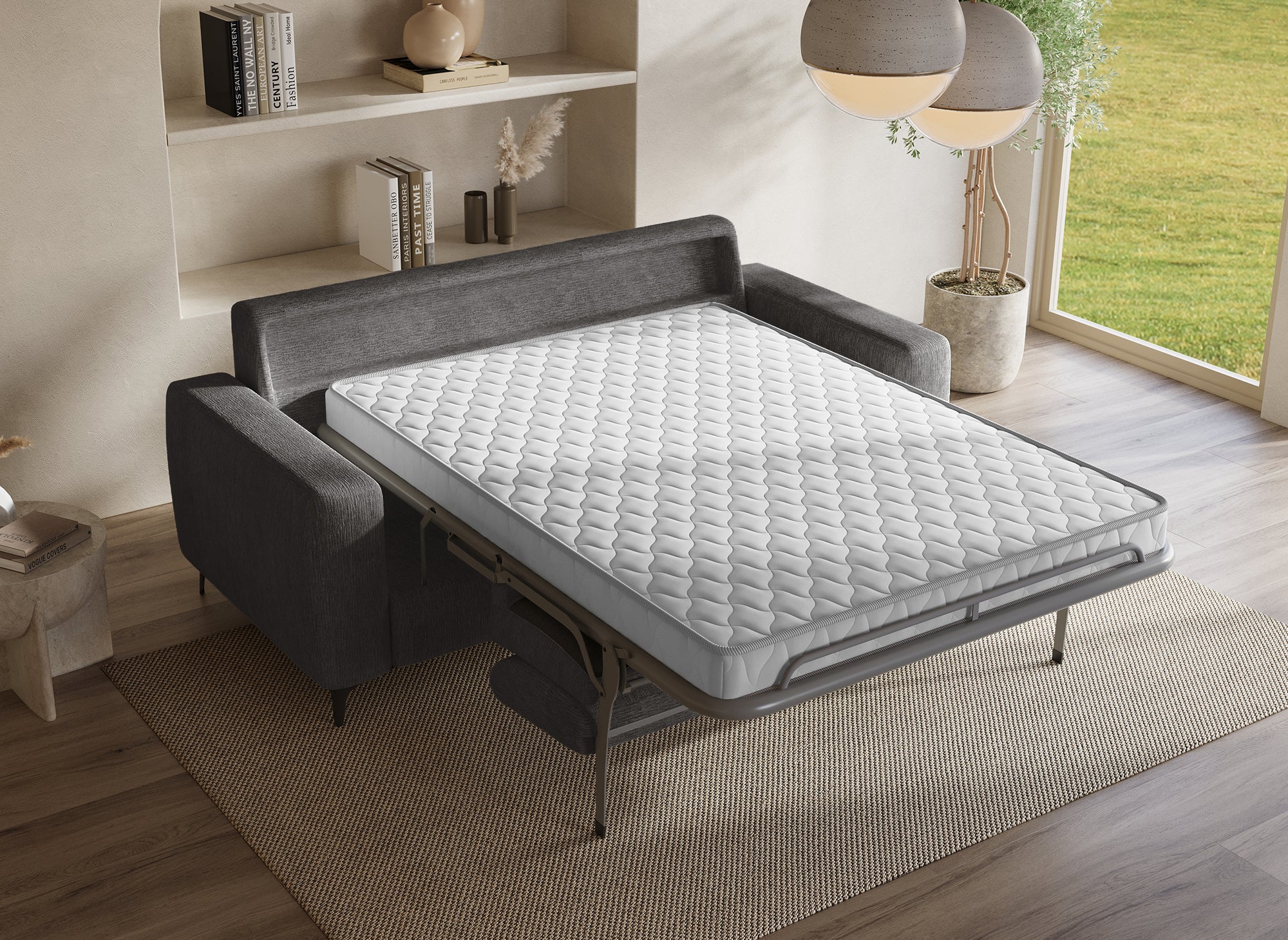 Divano trasformabile Express a 3 posti in velluto screziato grigio scuro NONA