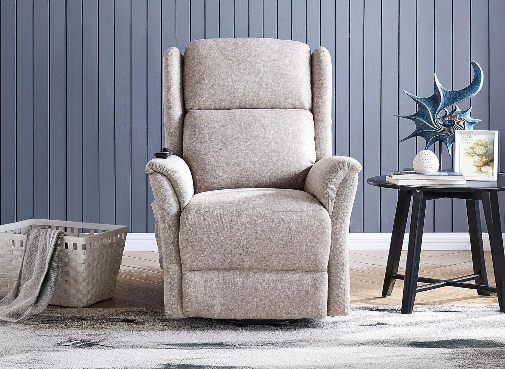 Fauteuil releveur relax en tissu beige à commande électrique PETER