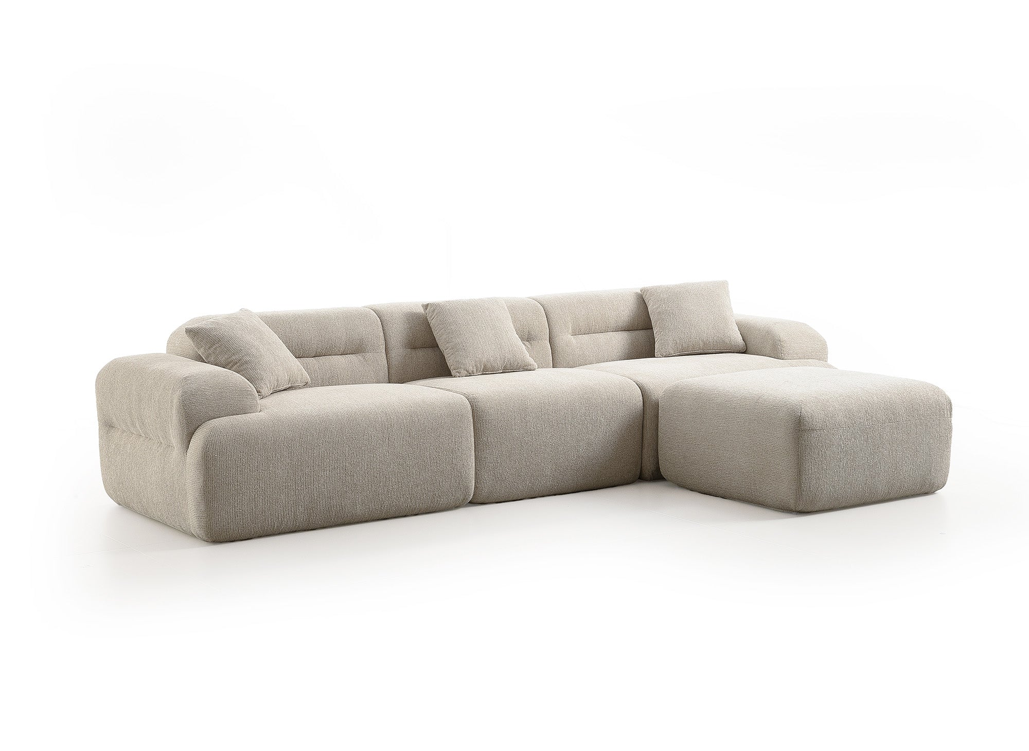 Divano 3 posti + pouf in tessuto strutturato beige SAKURA