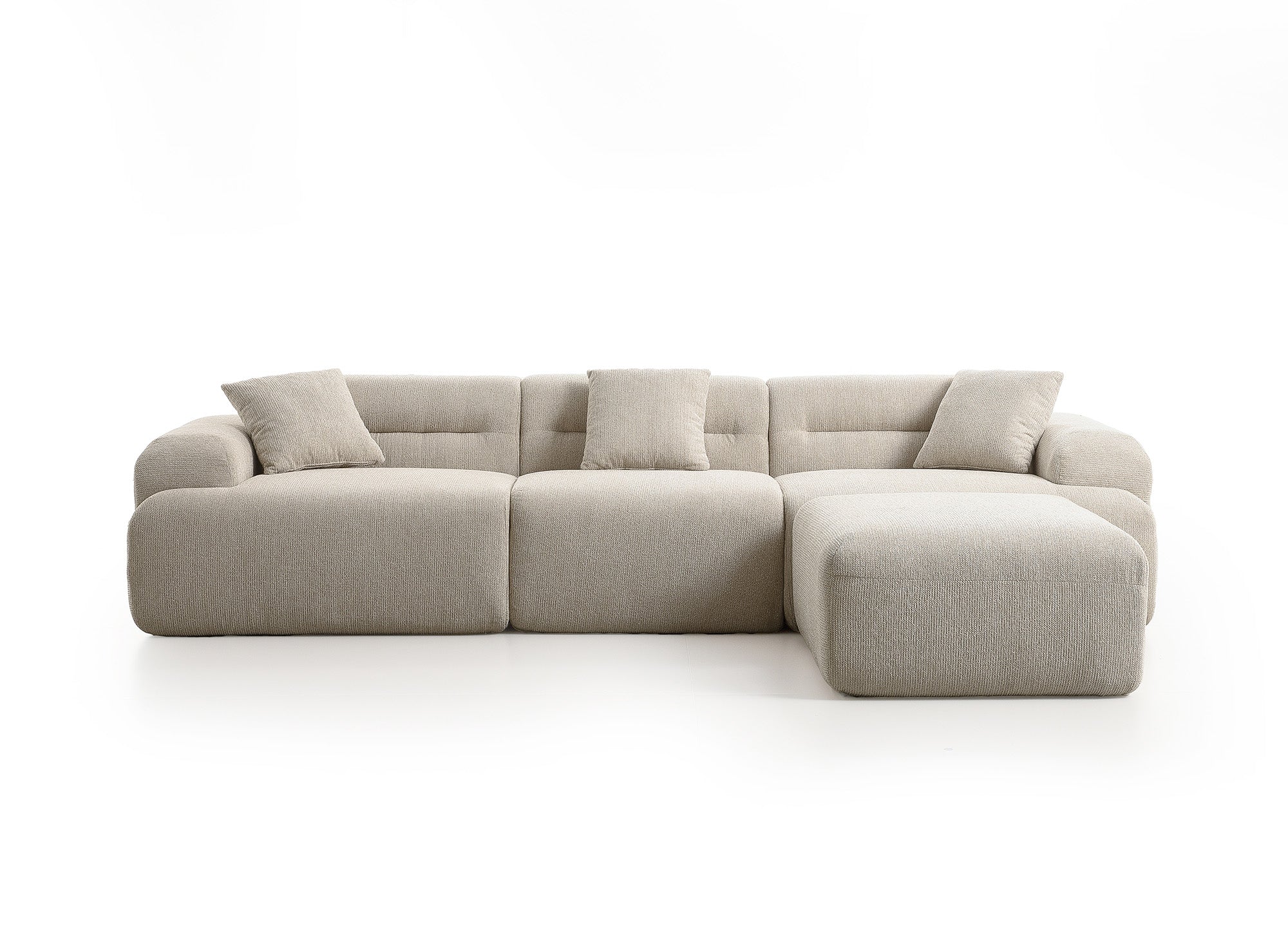 Divano 3 posti + pouf in tessuto strutturato beige SAKURA