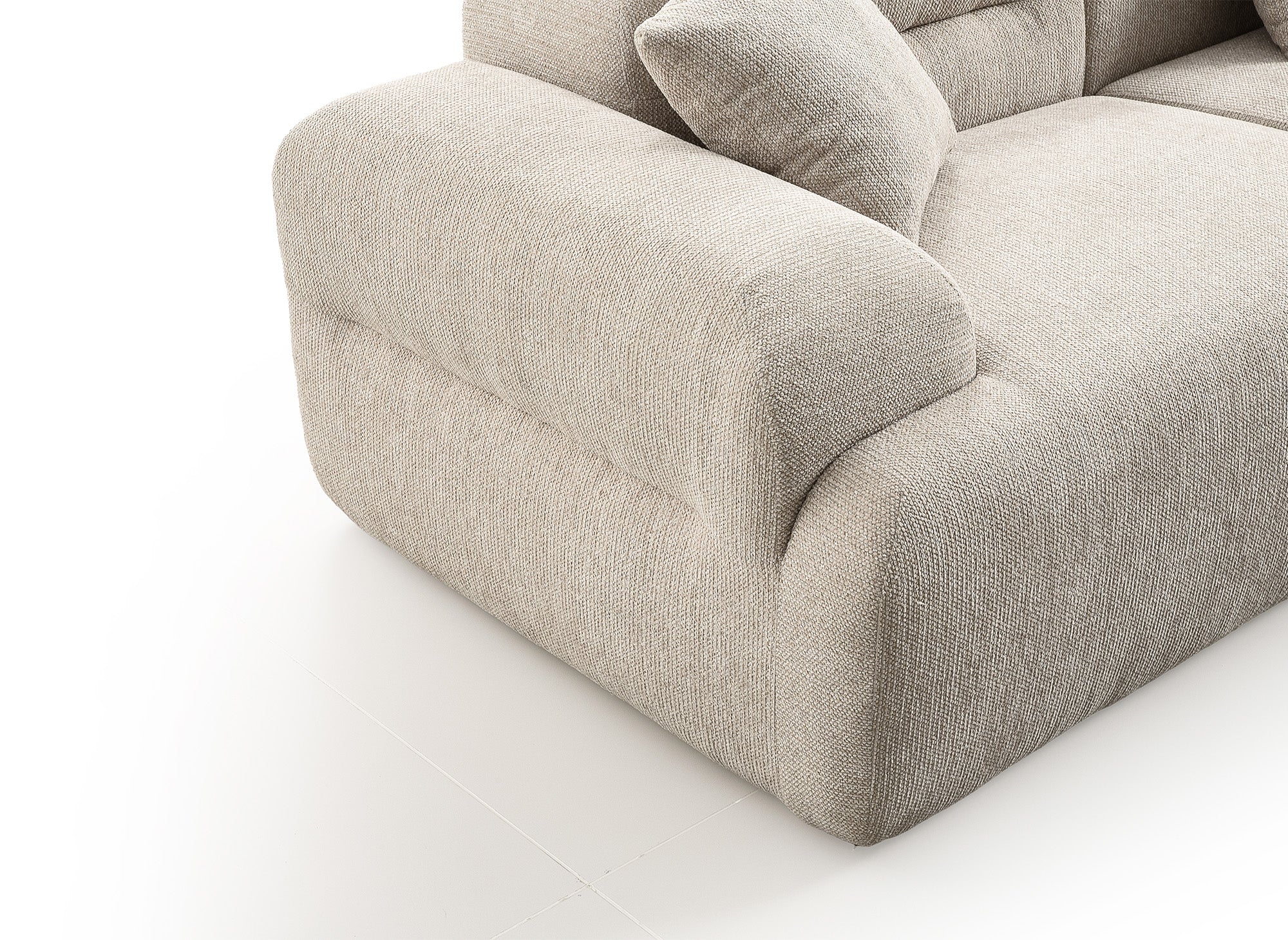 Divano 3 posti + pouf in tessuto strutturato beige SAKURA