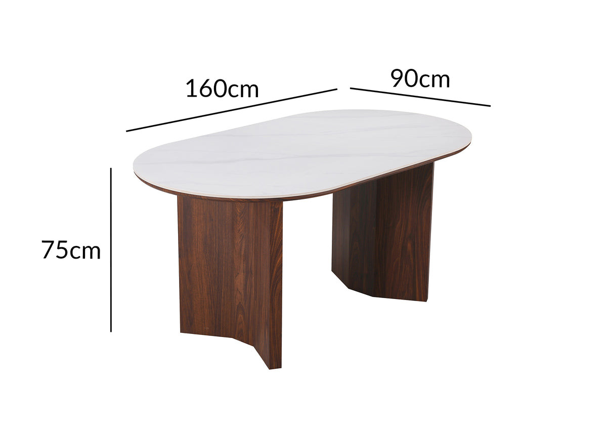 Tavolo da pranzo per 6 persone in ceramica beige e legno di noce 160 cm AMANDINE