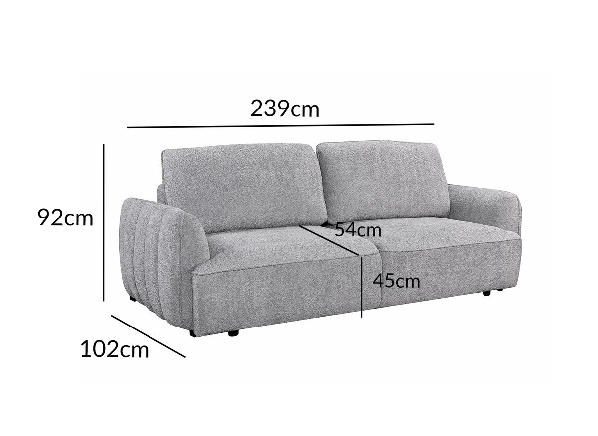 Canapé droit 3 places convertible avec coffre en tissu bouclette gris LAUDINE
