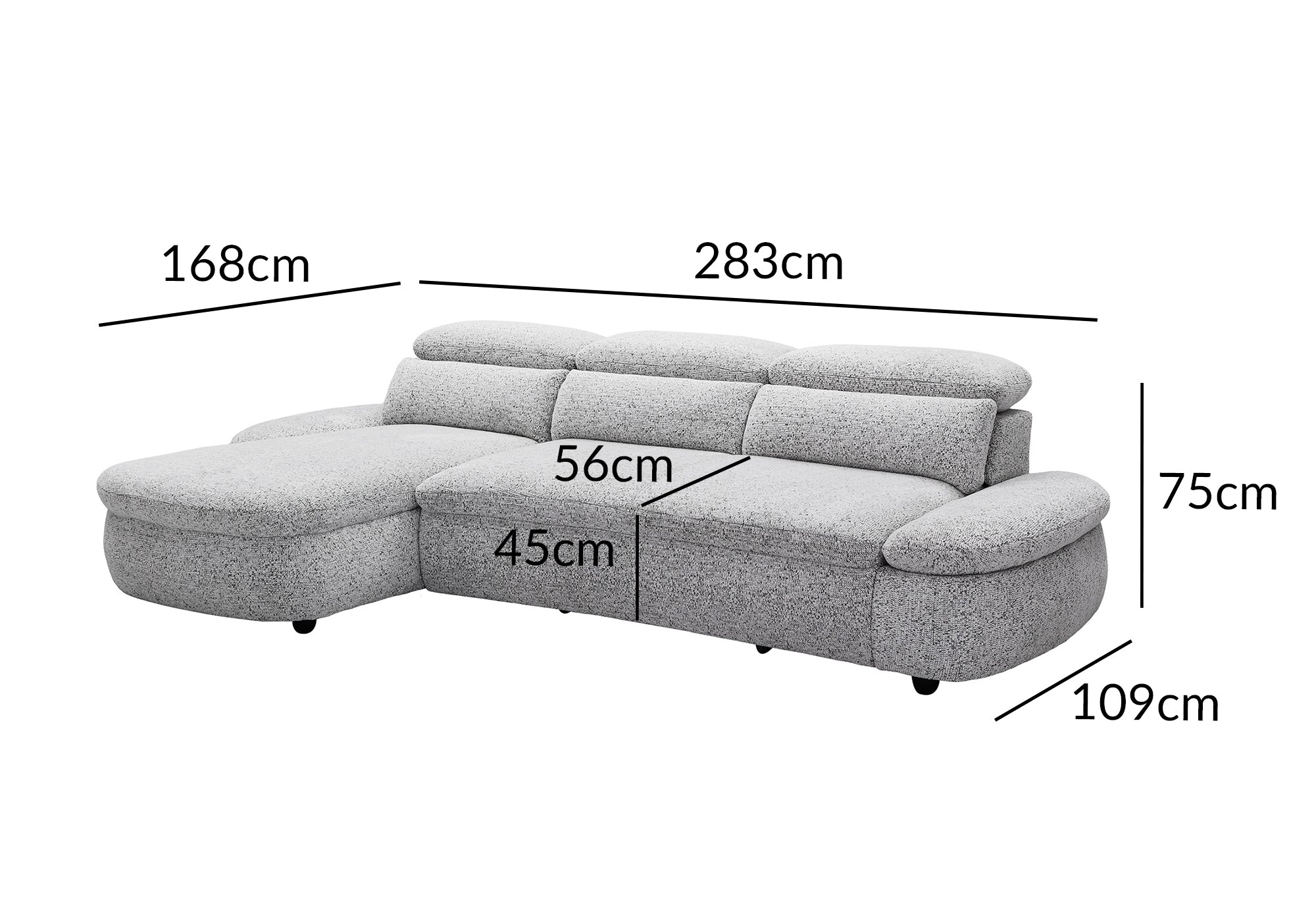 Divano angolare relax elettrico in tessuto spugna grigio CLEMENT - Angolo sinistro