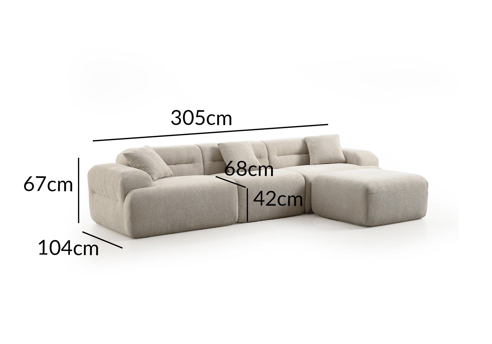 Divano 3 posti + pouf in tessuto strutturato beige SAKURA