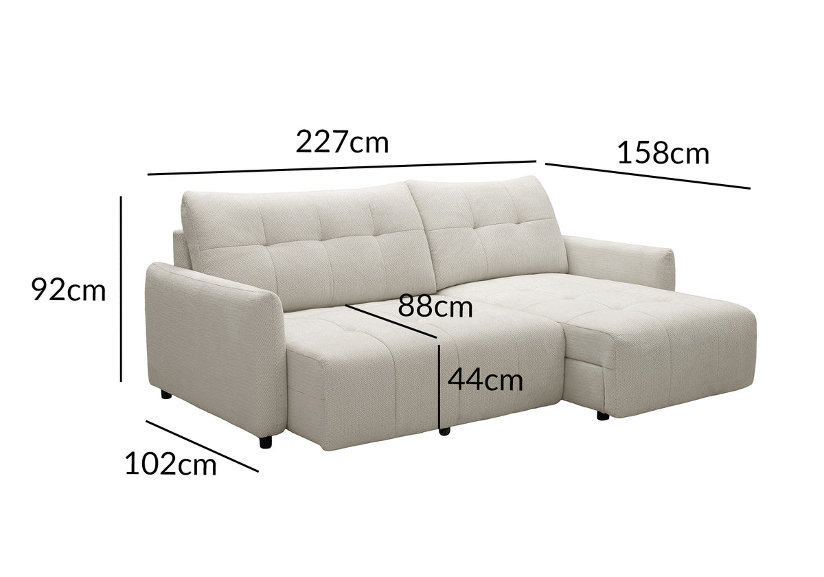 Divano angolare relax reversibile con cassapanca in tessuto strutturato beige KALINKA