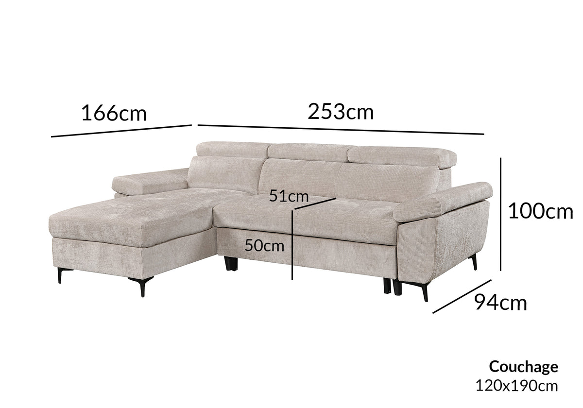 Divano angolare trasformabile in velluto screziato beige MONICA - Angolo sinistro
