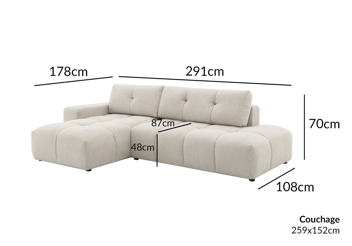Divano angolare trasformabile con cassapanca in tessuto strutturato beige ANGELINE - Angolo sinistro