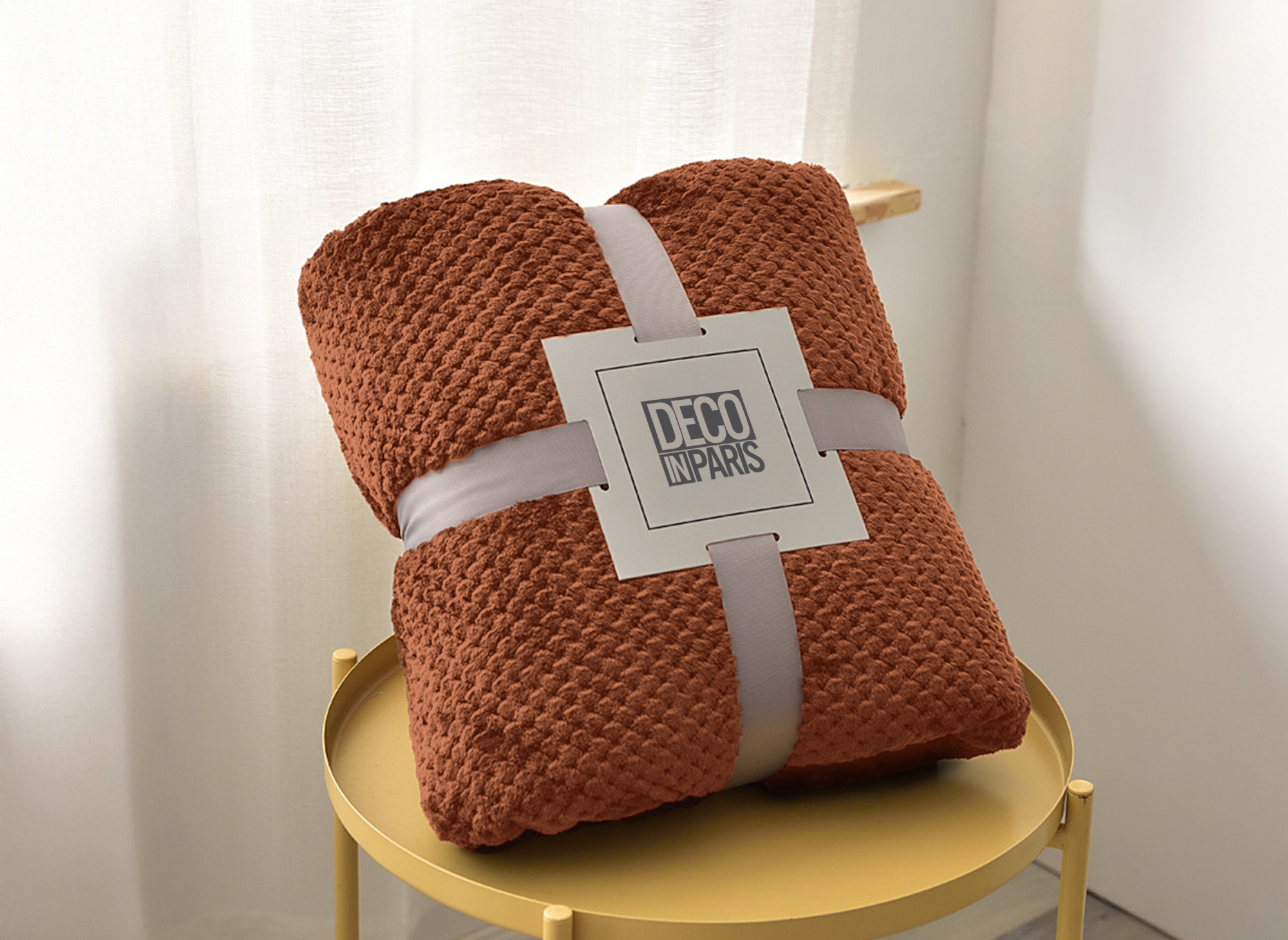 Plaid à franges en tissu effet cachemire rouille 150x200 cm OTYS