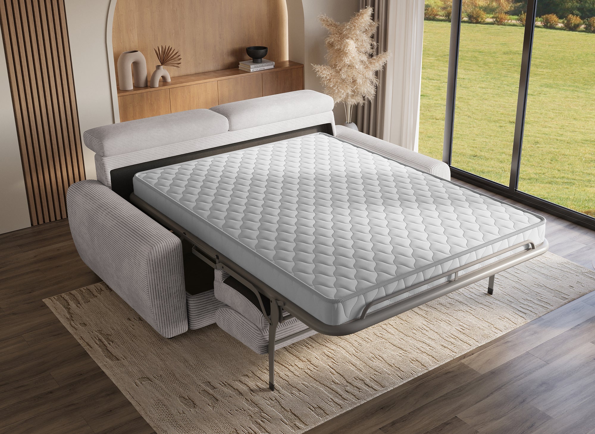 Divano trasformabile Express a 3 posti in velluto a coste grigio TOGO