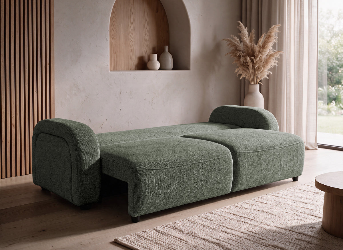 Canapé convertible 3 places en tissu texturé vert MAYORA