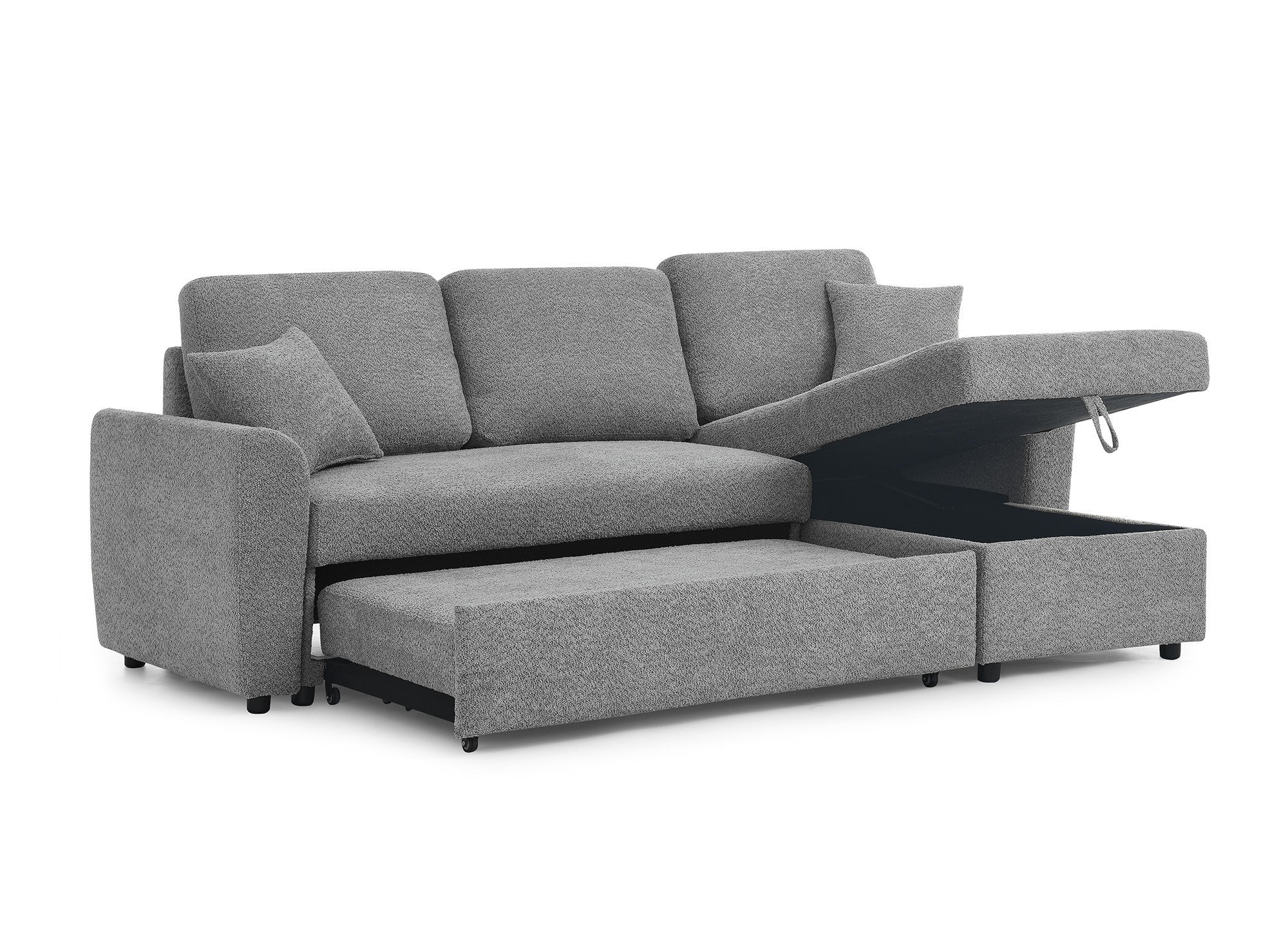 Canapé d'angle convertible et réversible avec coffre en tissu bouclette gris ADRYEN