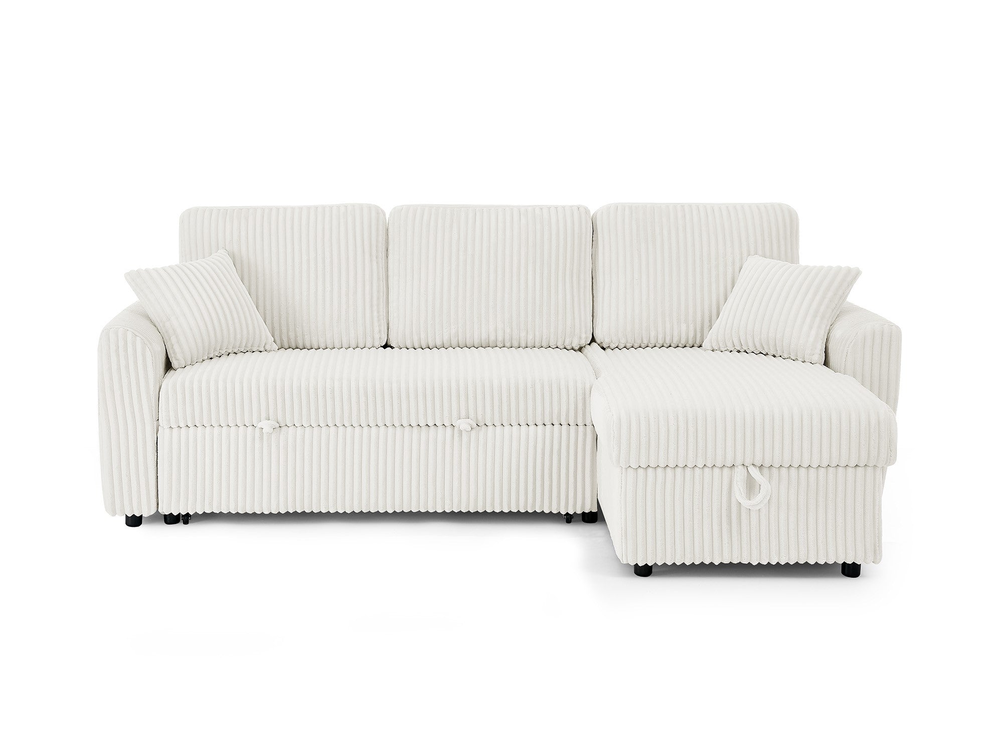 Canapé d'angle convertible et réversible avec coffre en velours côtelé épais beige ADRYEN