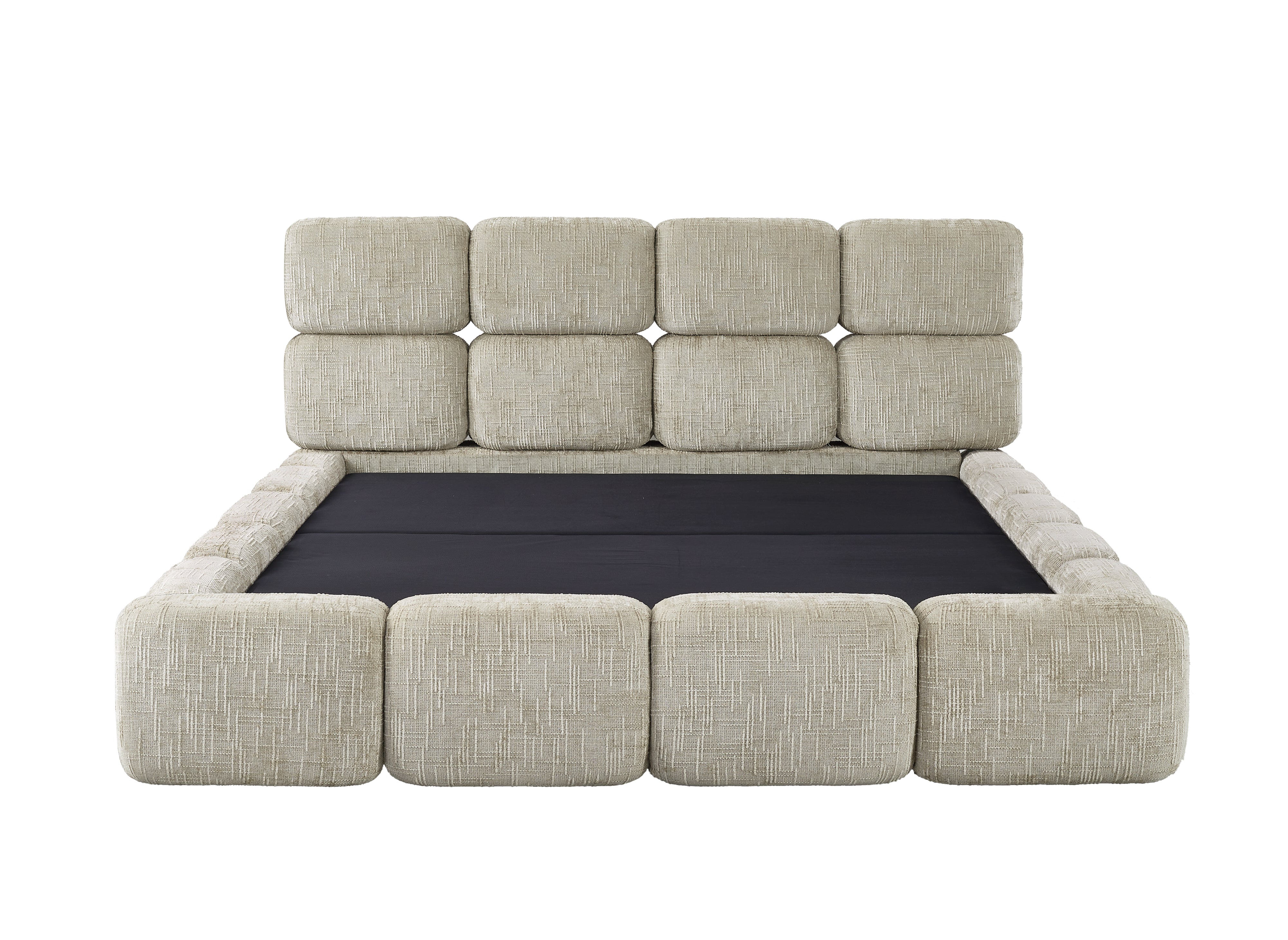 Lit coffre en velours chiné taupe 160x200 cm BUBBLE