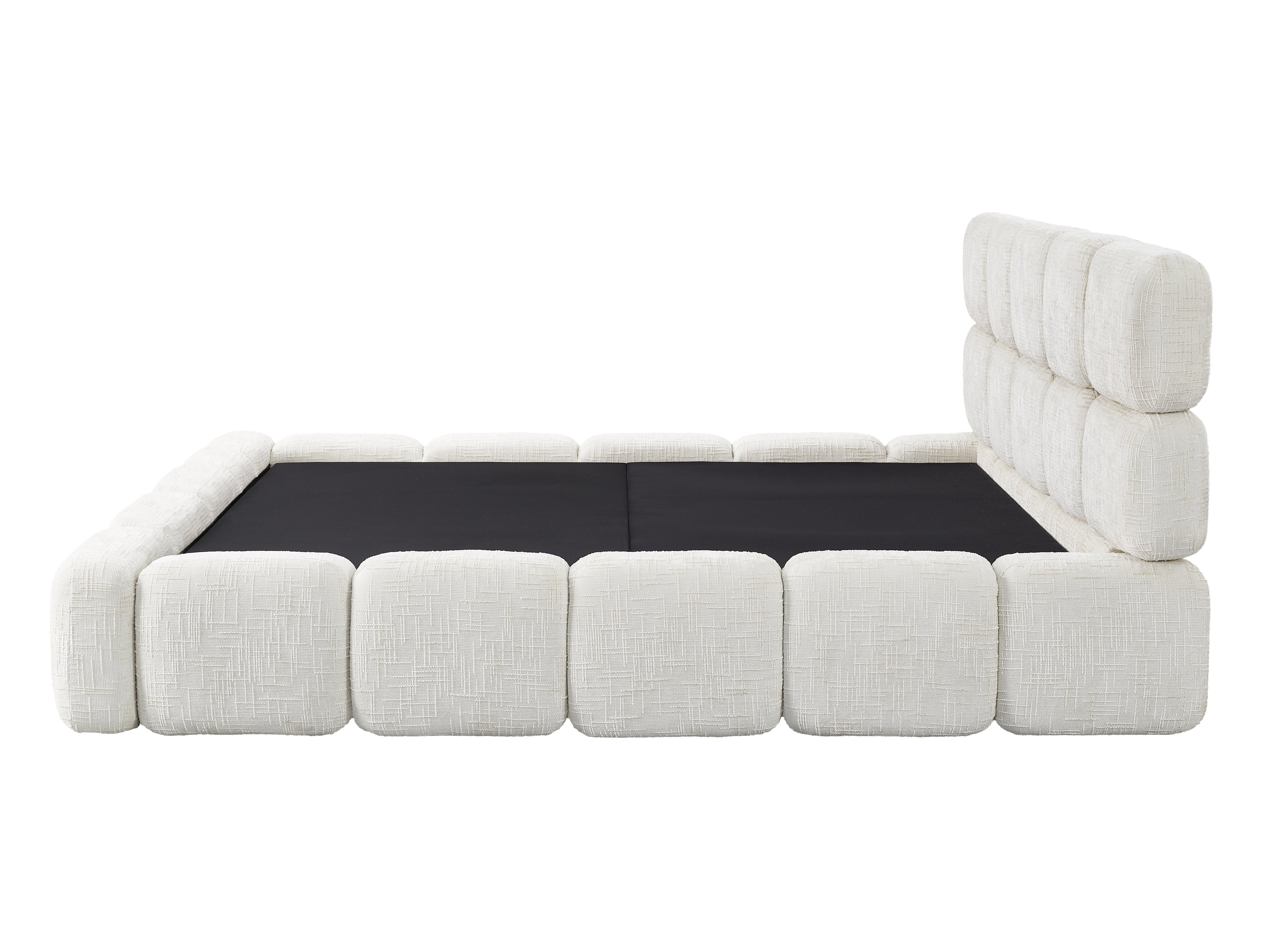 Lit coffre en velours chiné beige 180x200 cm BUBBLE