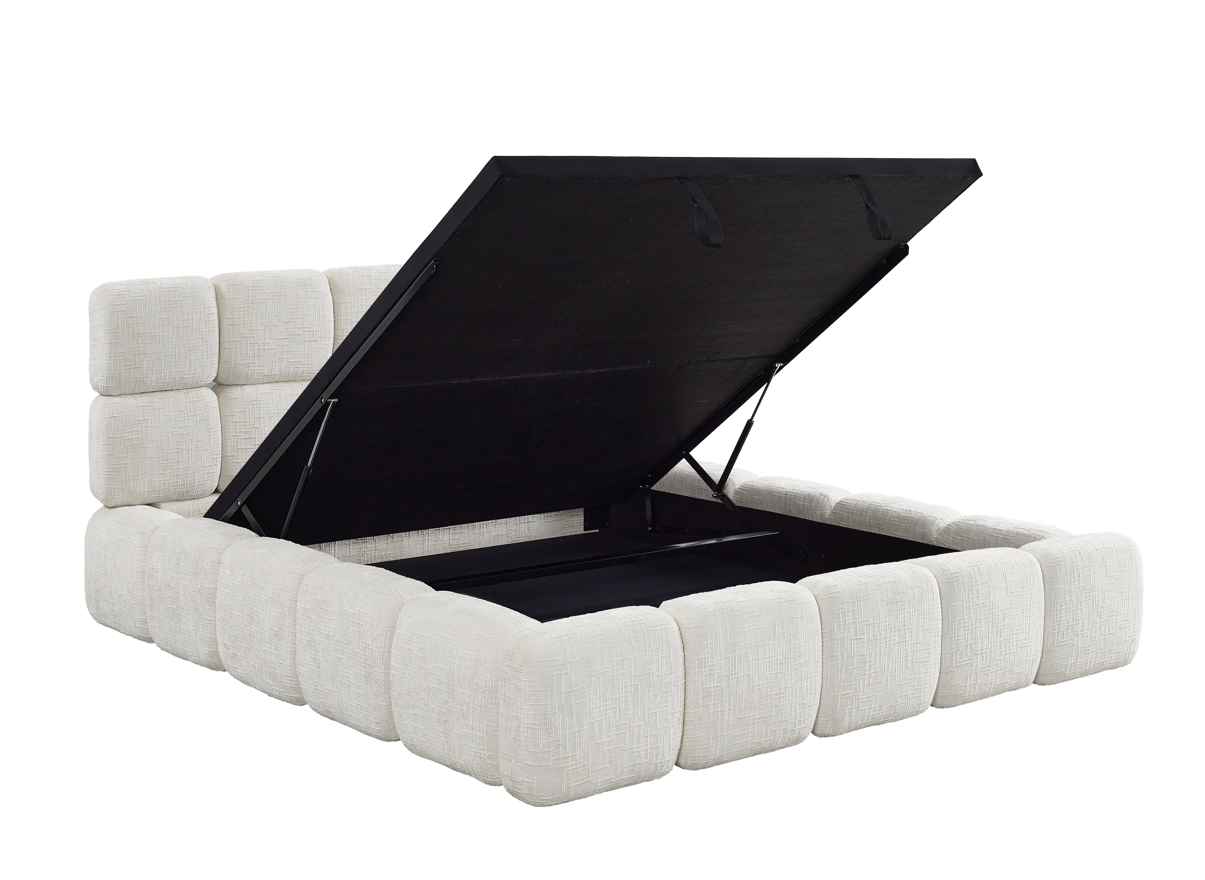 Lit coffre en velours chiné beige 180x200 cm BUBBLE