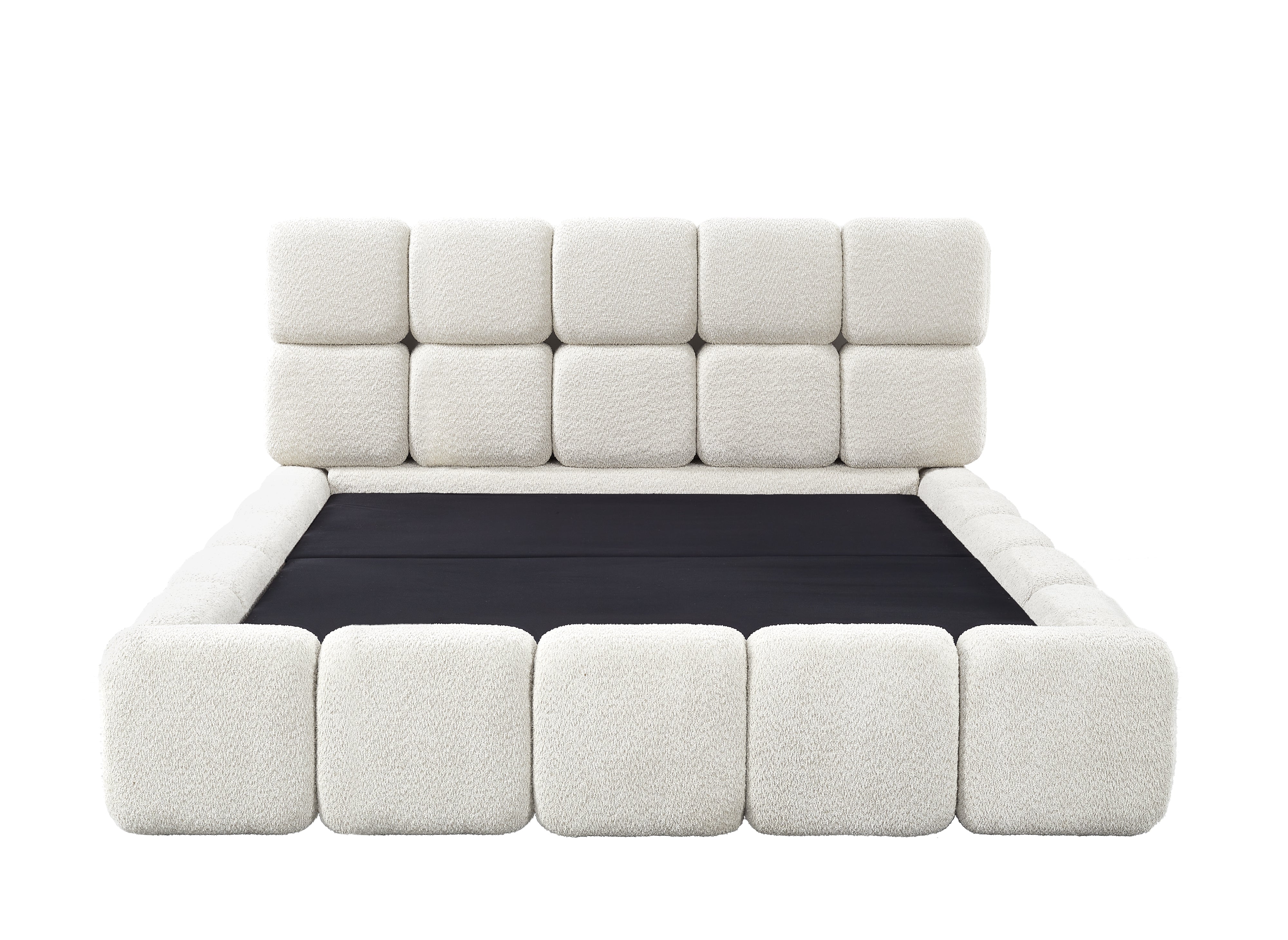 Lit coffre tissu bouclette beige 180x200 cm BUBBLE