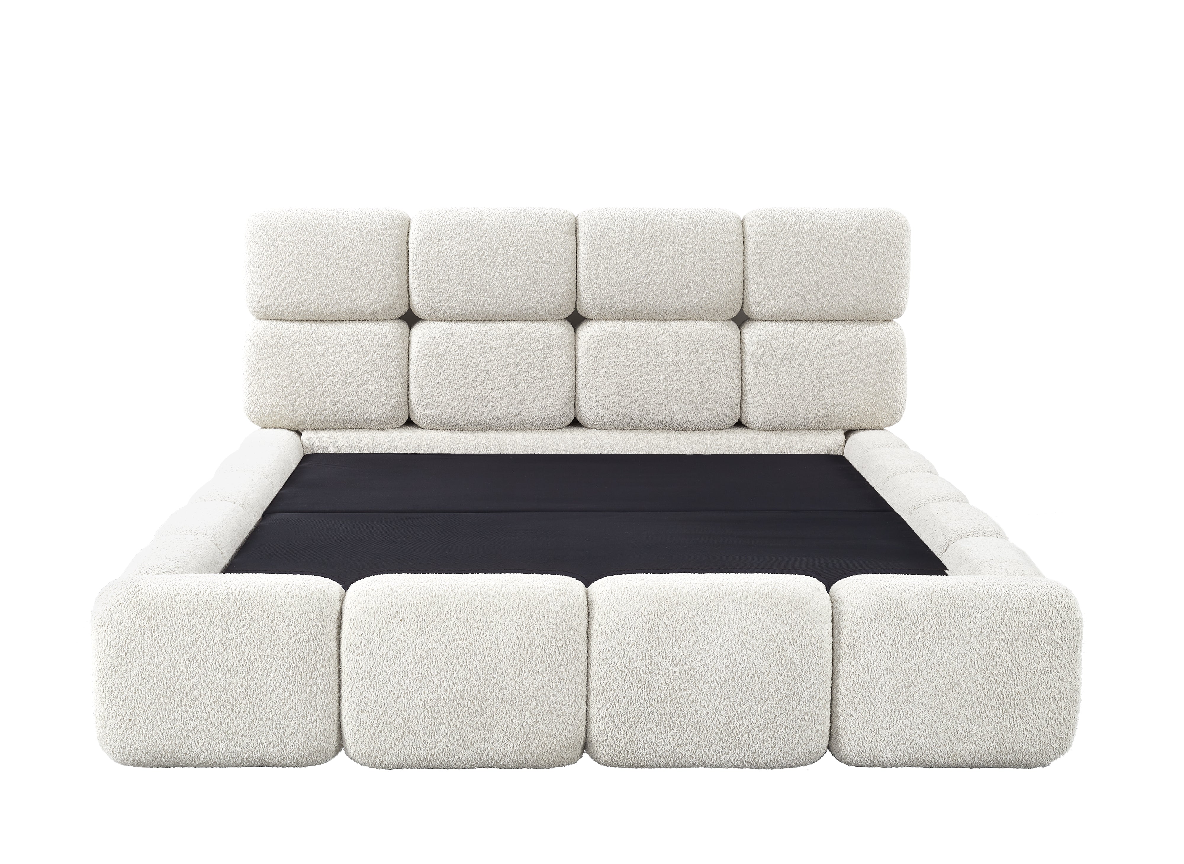 Lit coffre en tissu bouclette beige 160x200 cm BUBBLE