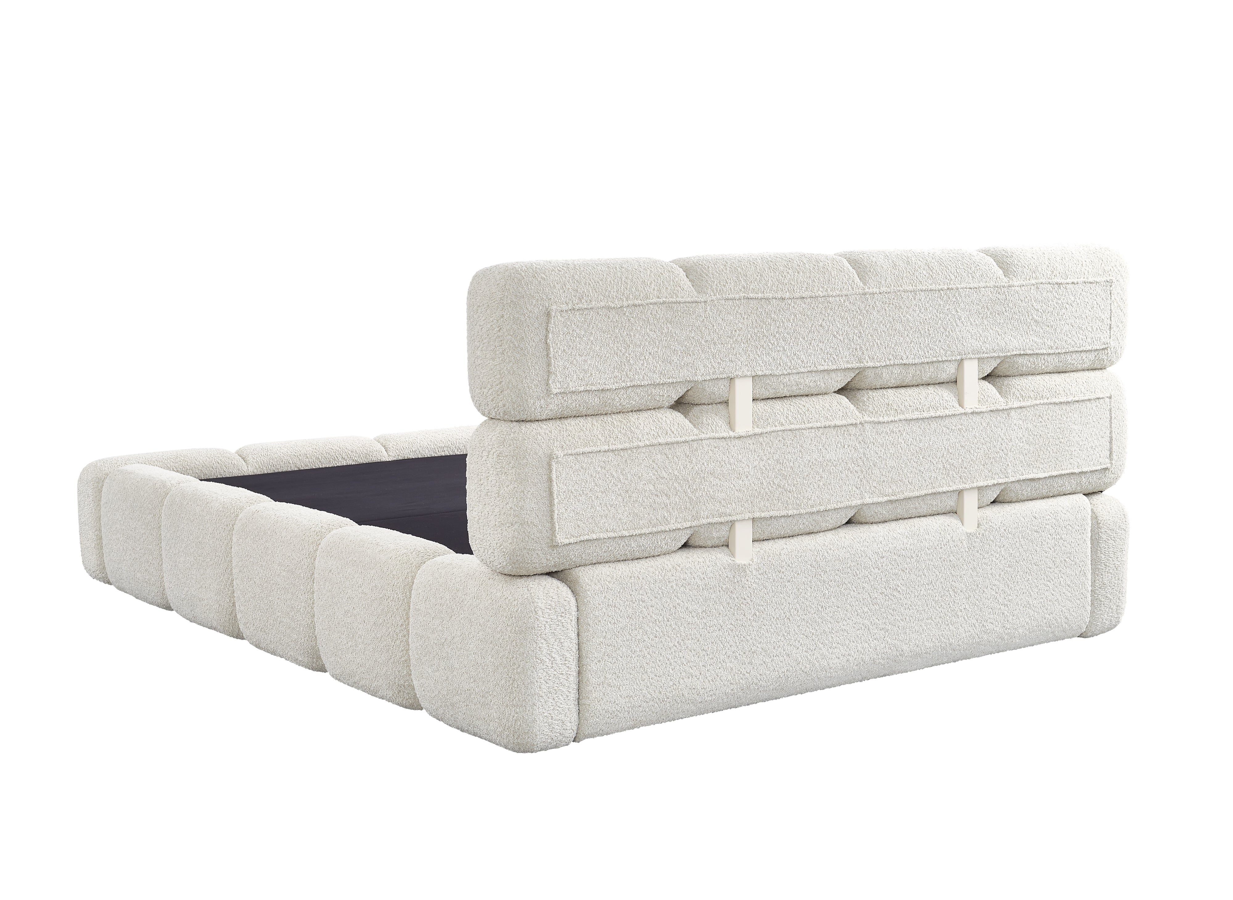 Lit coffre en tissu bouclette beige 140x190 cm BUBBLE