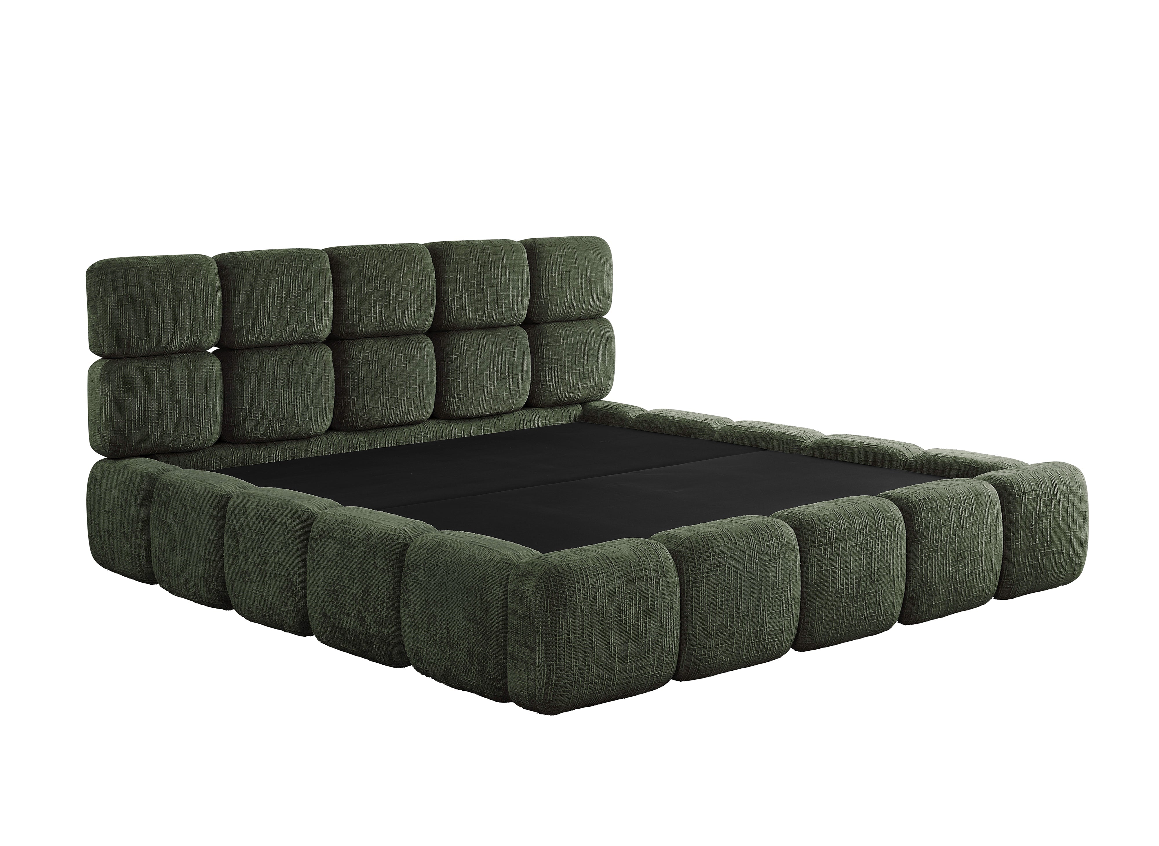 Lit coffre en velours chiné vert olive 180x200 cm BUBBLE