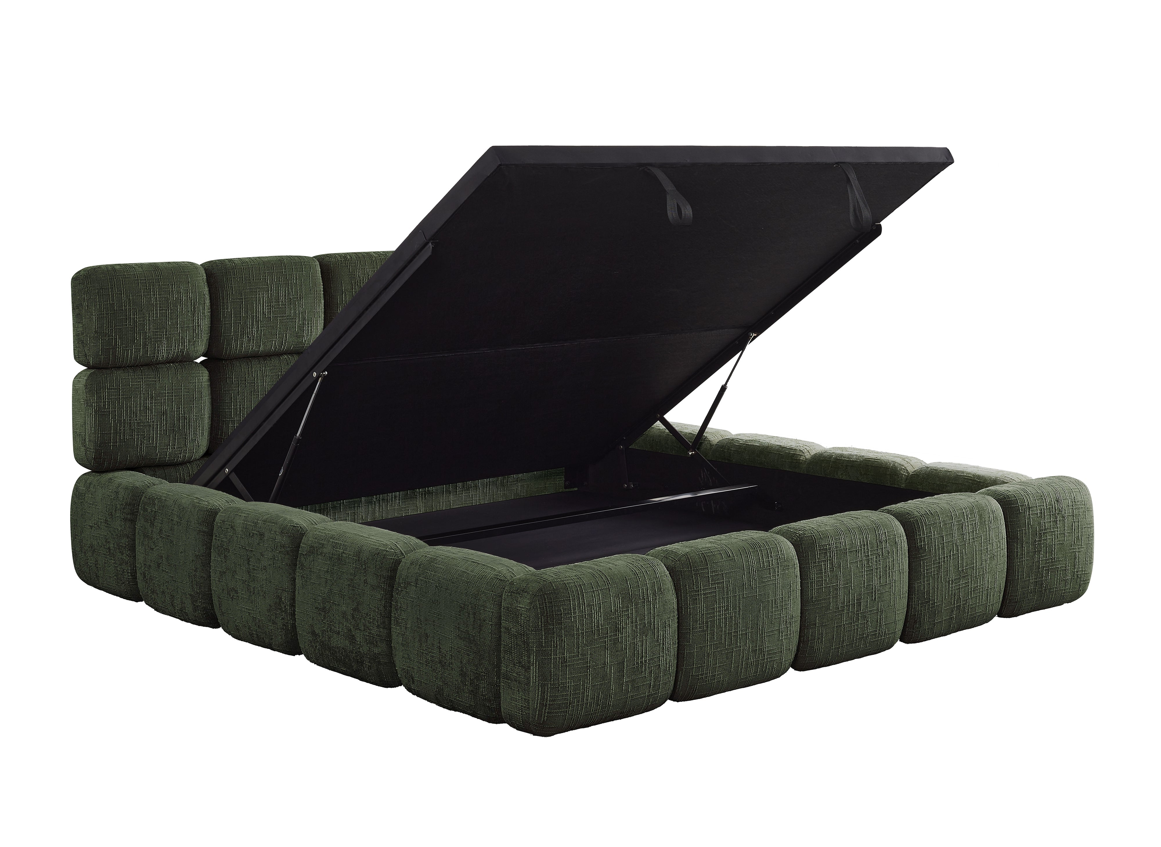 Lit coffre en velours chiné vert olive 180x200 cm BUBBLE