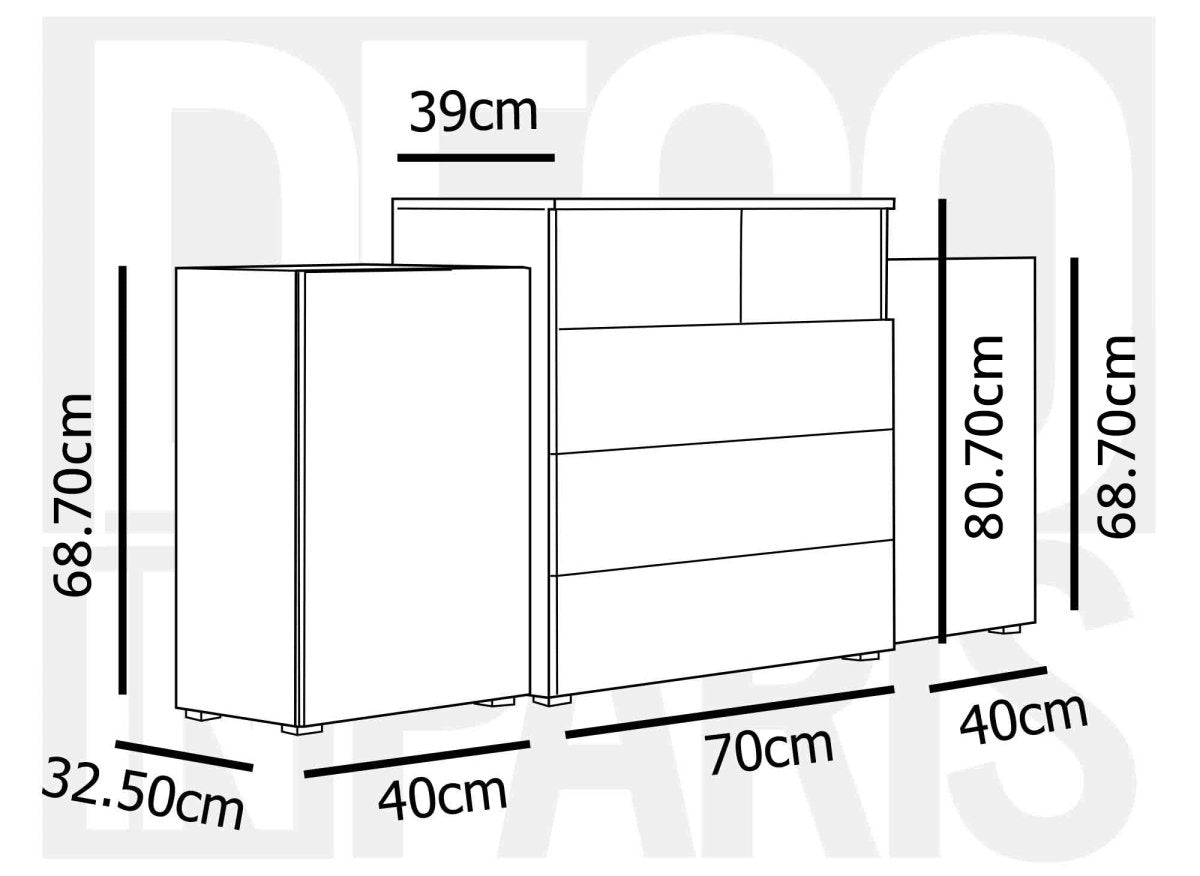Buffet commodes 2 portes 3 tiroirs blanc laqué avec LED - MARCEL - DécoInParis