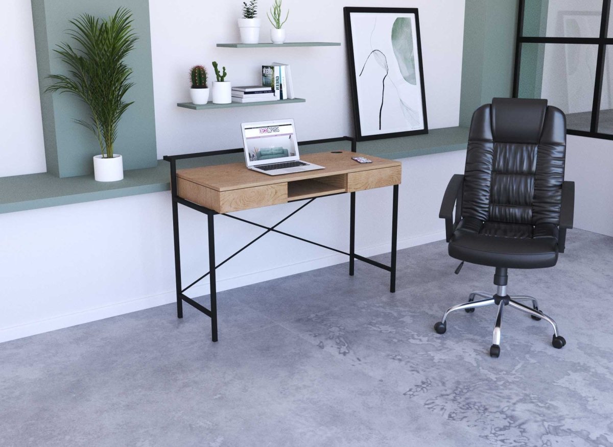 Bureau compact design industriel en bois et métal EDMOND - DécoInParis