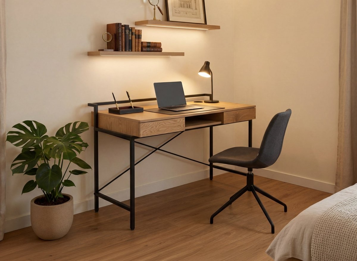 Bureau compact design industriel en bois et métal EDMOND - DécoInParis