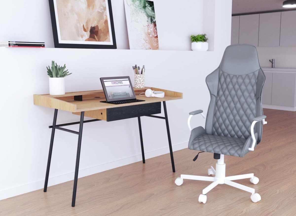 Bureau industriel 1 tiroir 1 étagère en bois et métal GASPARD - DécoInParis