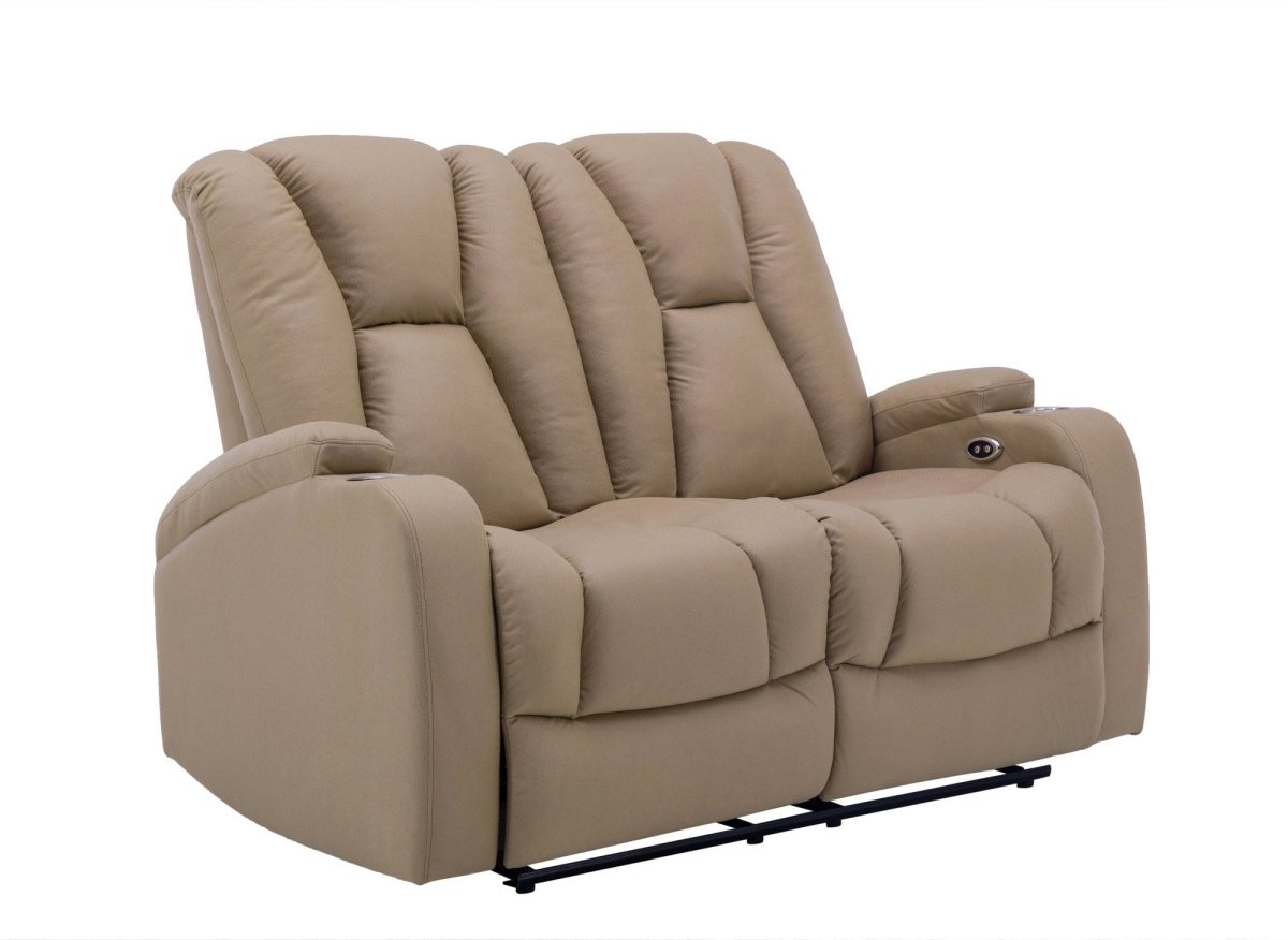 Canapé 2 places relax électrique en tissu microfibre beige EL CLARENCE - DécoInParis