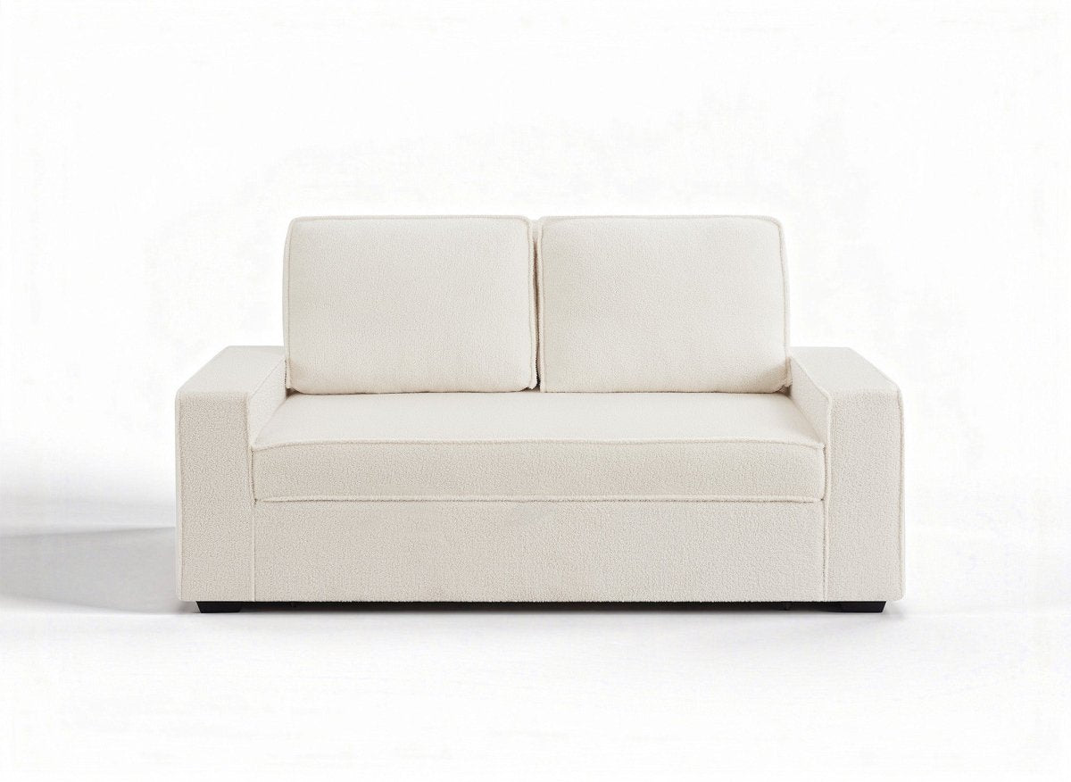 Canapé 3 places convertible en tissu bouclette écru JAMES - DécoInParis