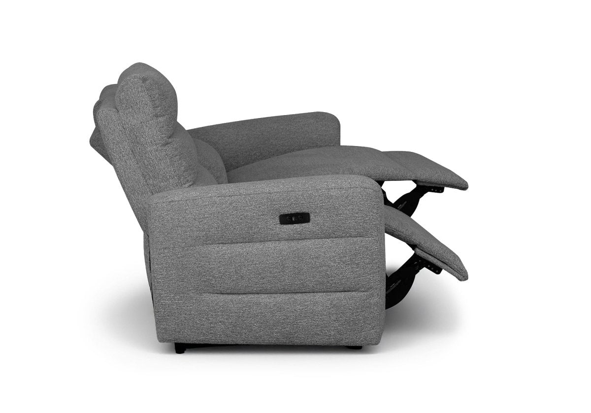 Canapé 3 places relax électrique en tissu bouclette gris DAVY - DécoInParis