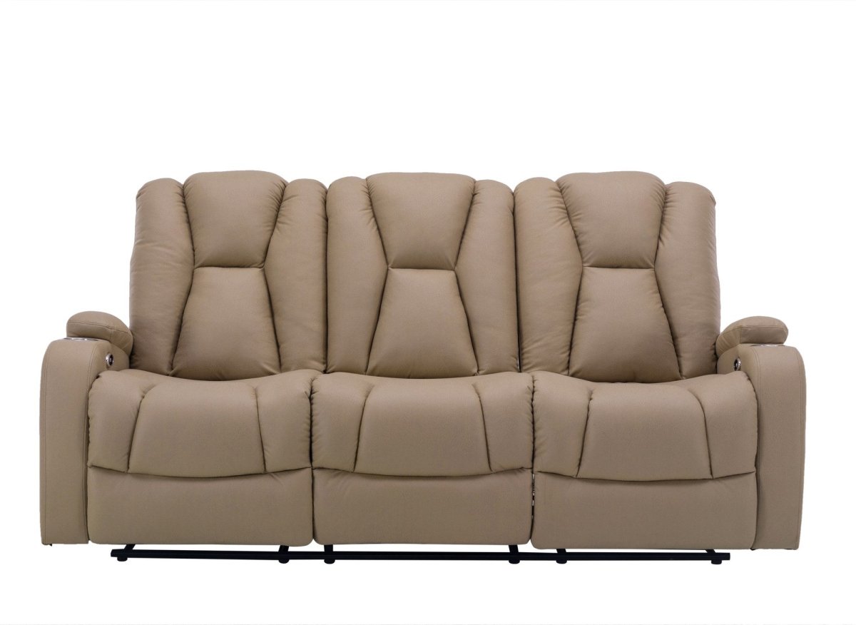 Canapé 3 places relax électrique en tissu microfibre beige EL CLARENCE - DécoInParis
